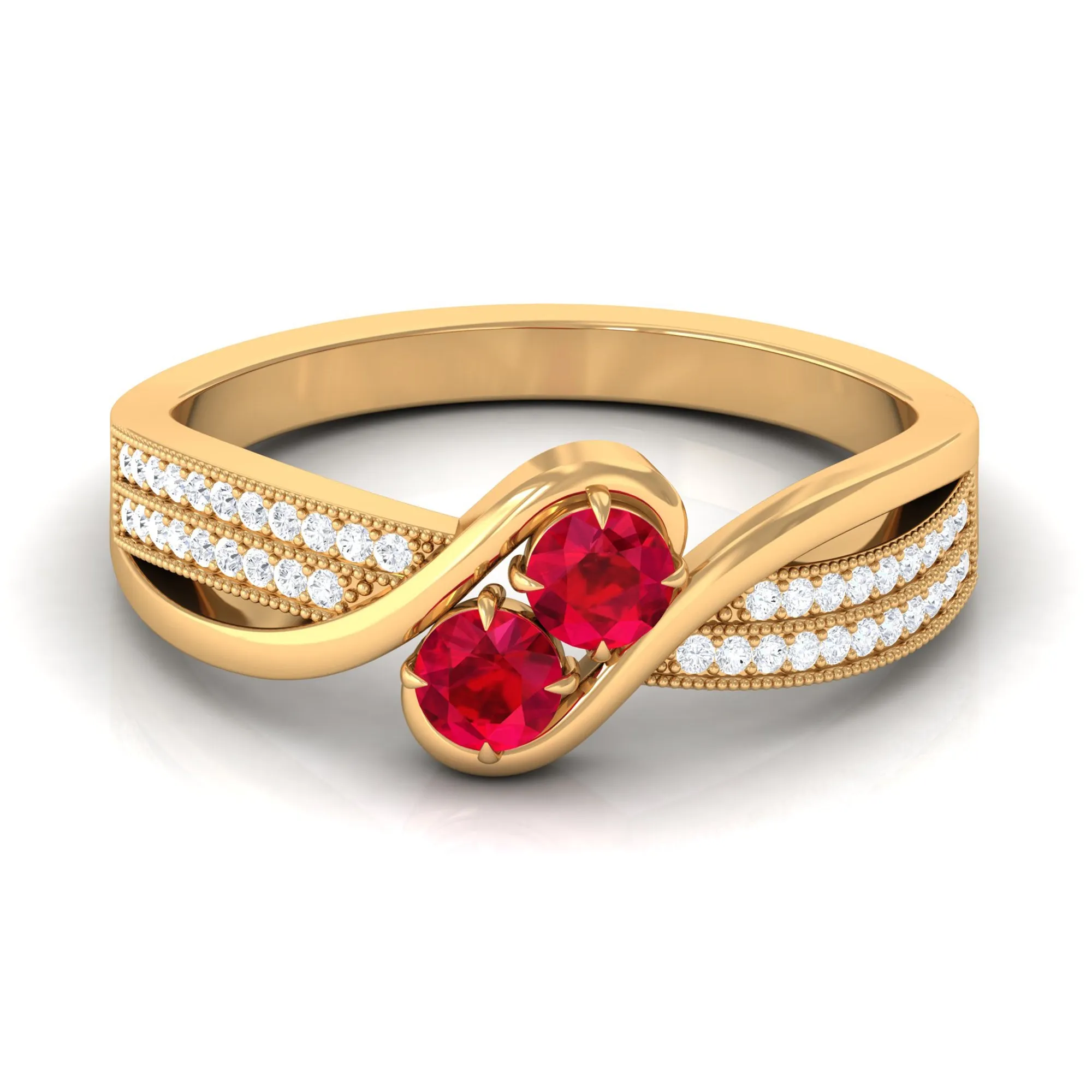 Created Ruby 2 Stone Bypass Engagement Ring with Diamond