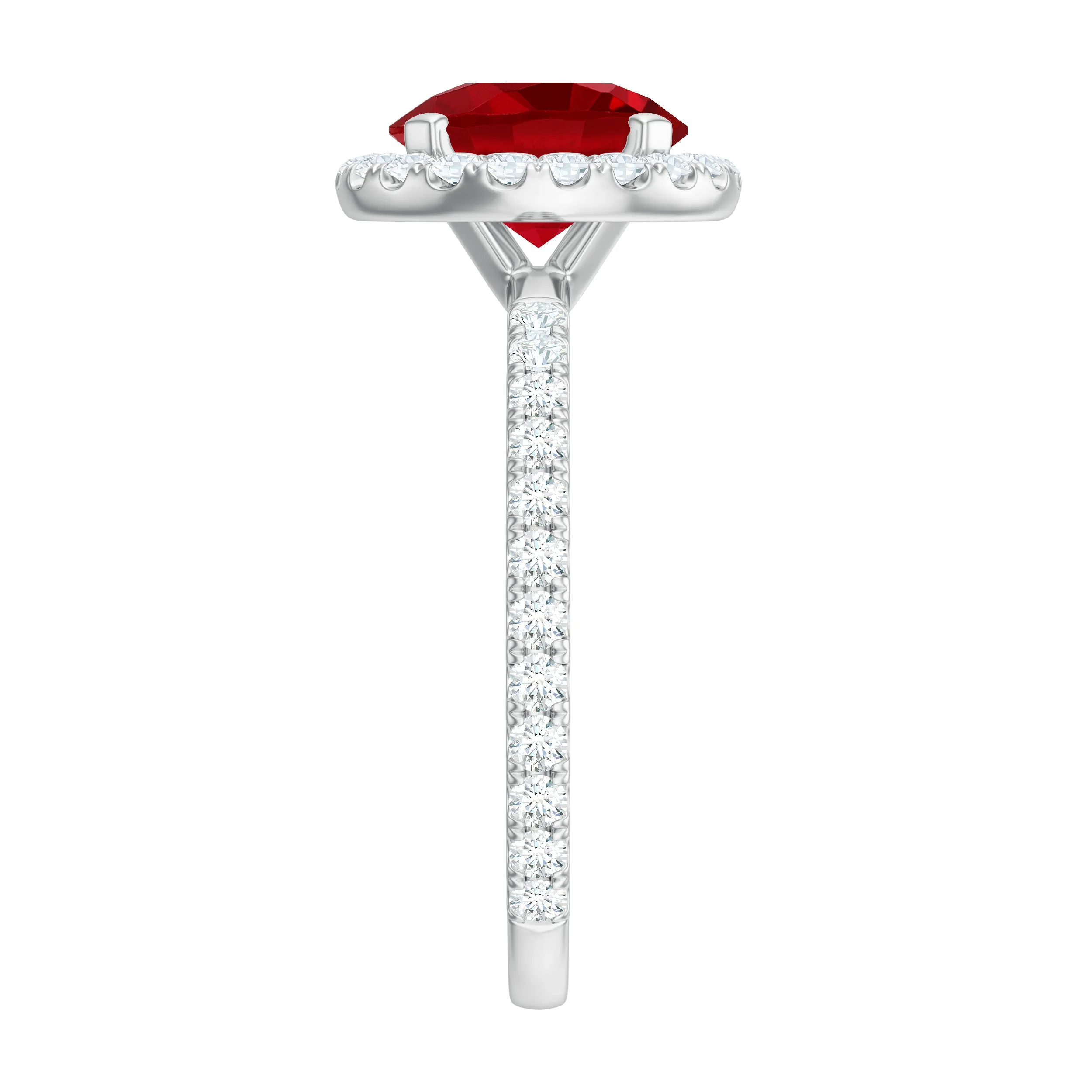 Created Ruby Halo Engagement Ring with Diamond