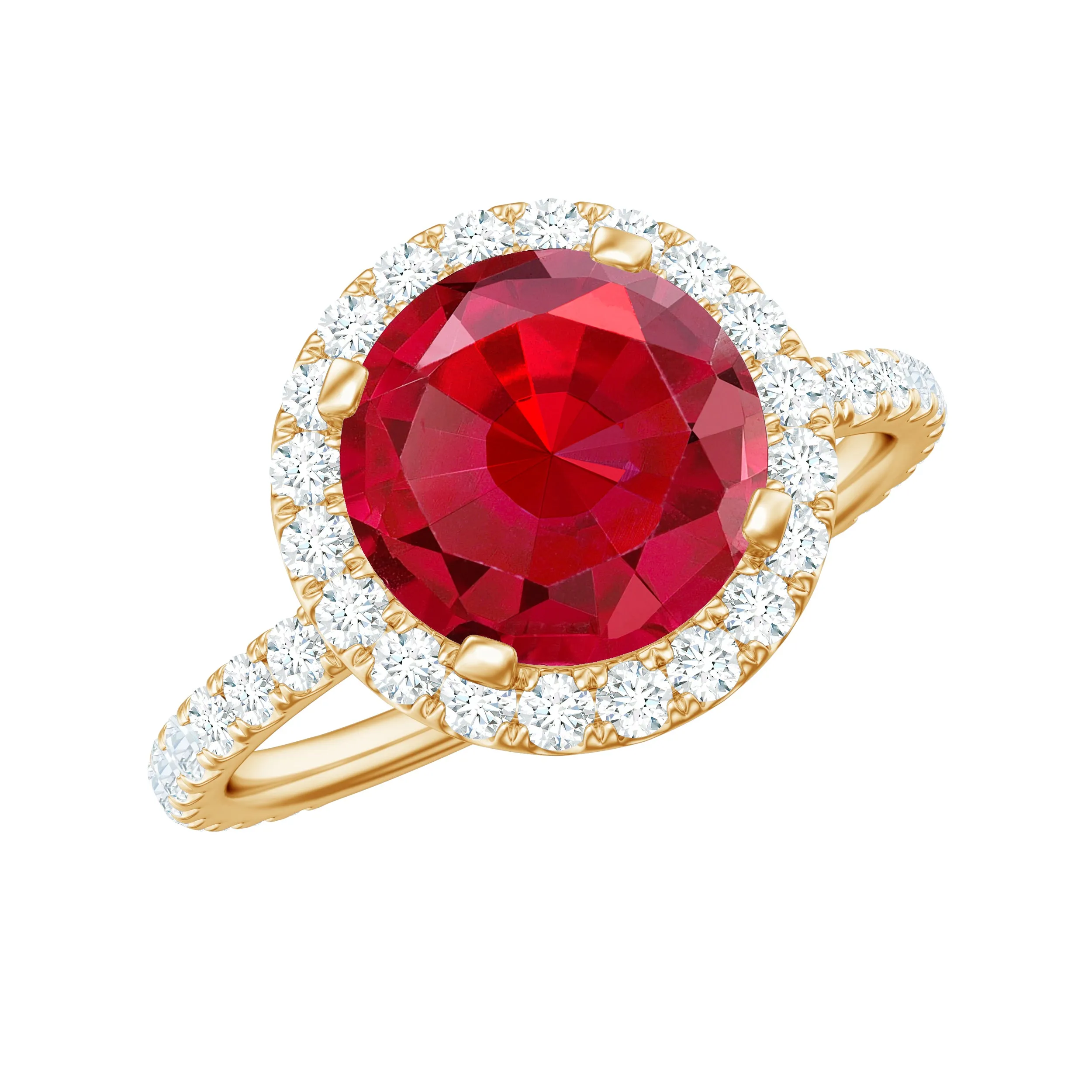 Created Ruby Halo Engagement Ring with Diamond