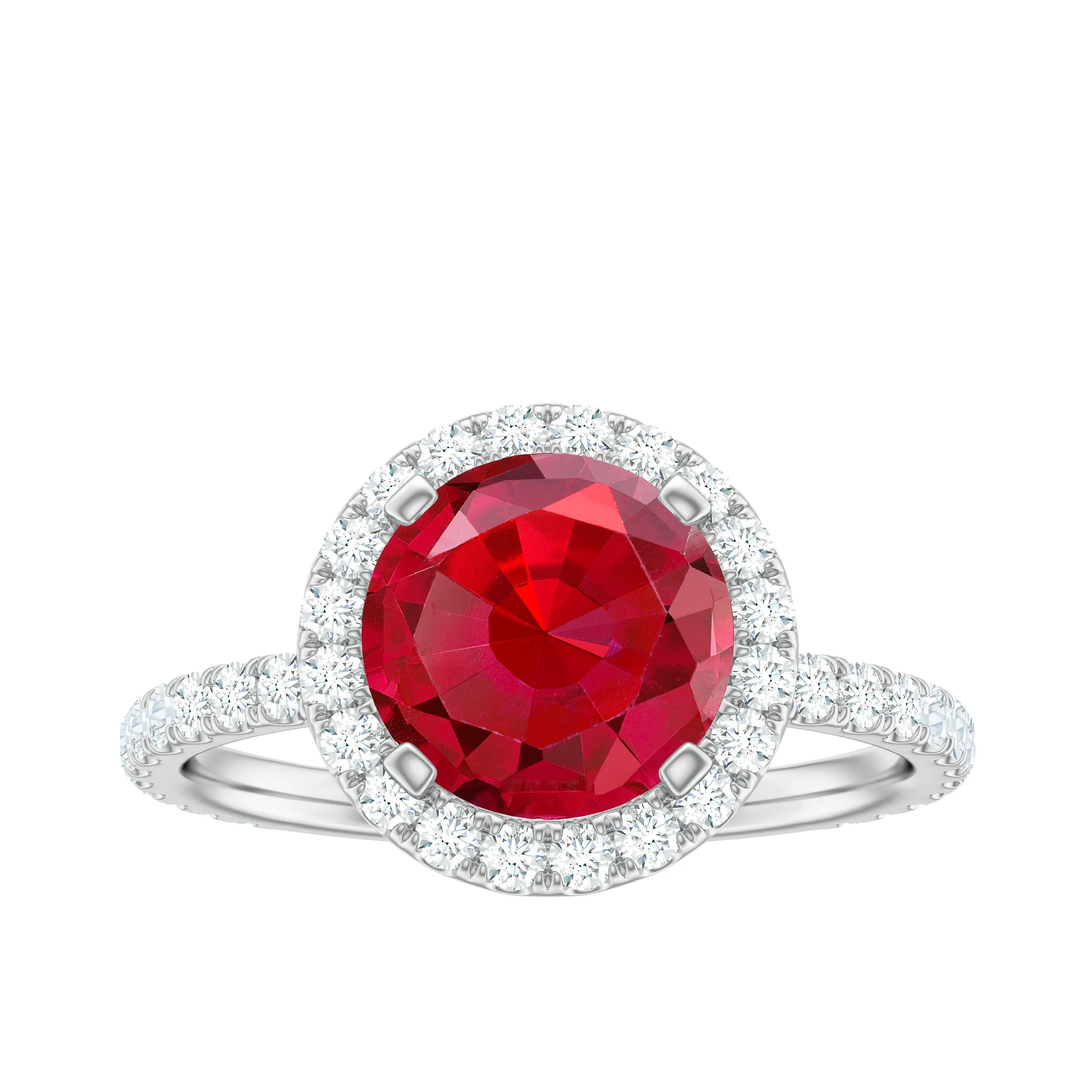 Created Ruby Halo Engagement Ring with Diamond