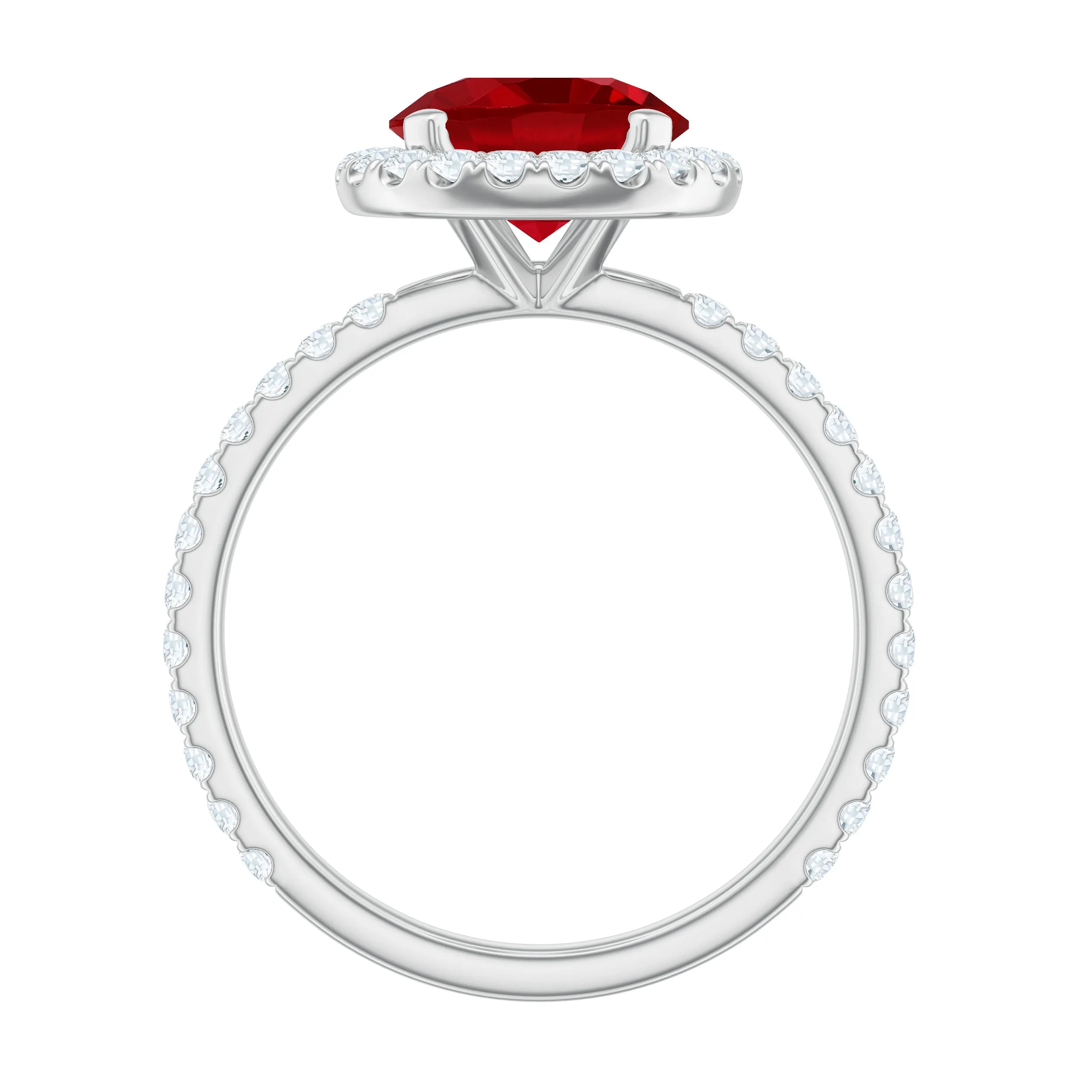 Created Ruby Halo Engagement Ring with Diamond