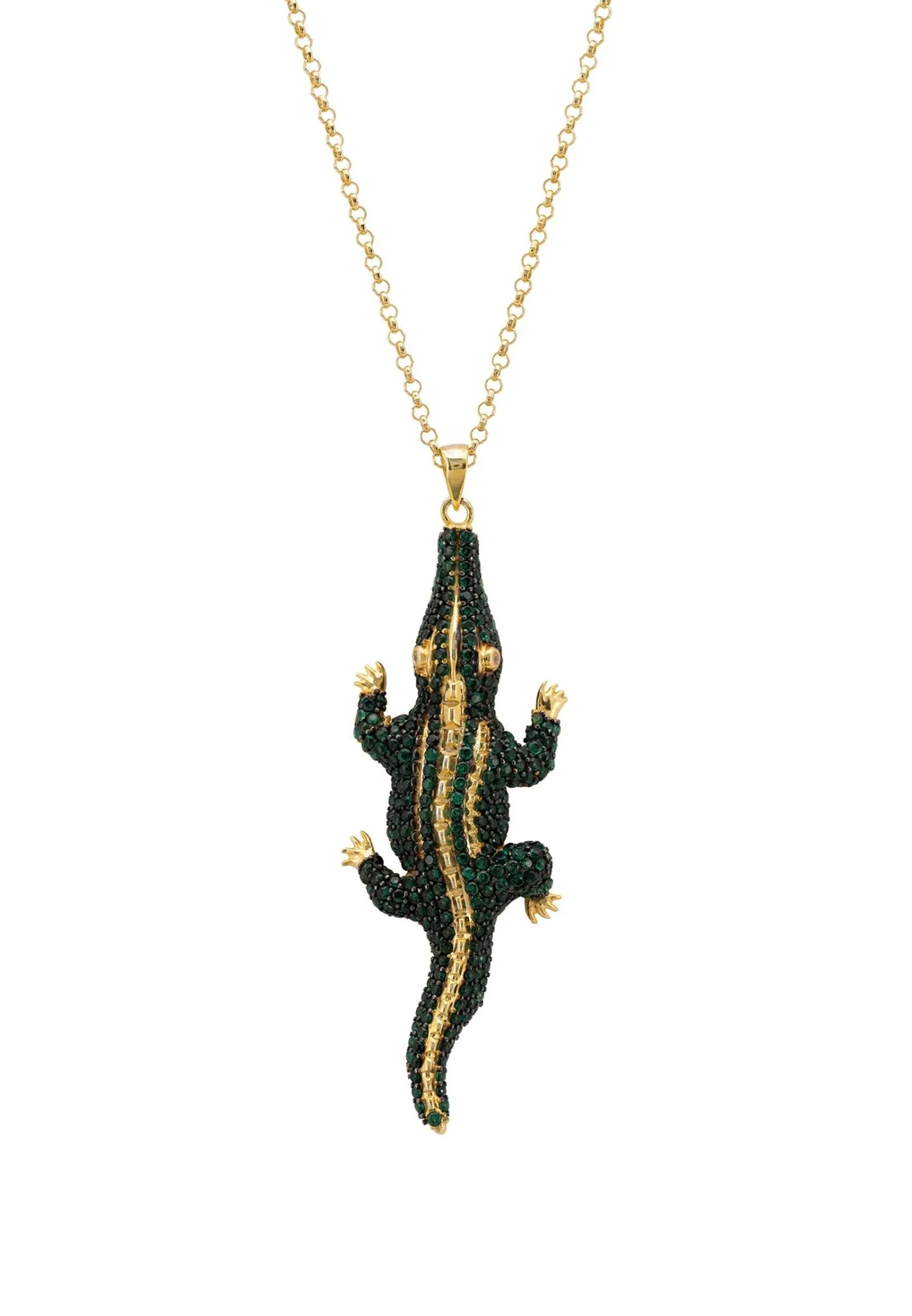 Crocodile Shaped Pendant Necklace Gold