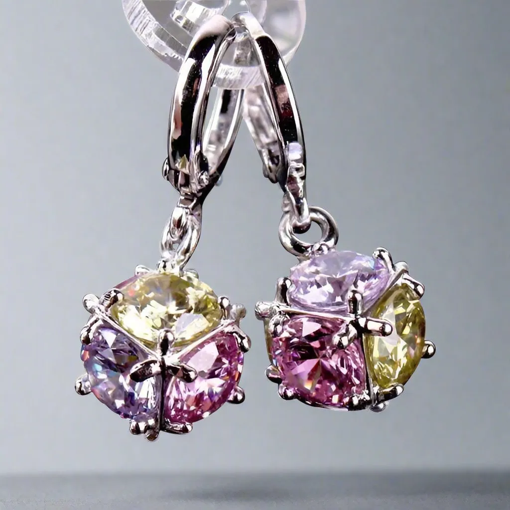 Crystal Cube Dangling Charm 14K Gold Plated Earrings for Woman Special Occasions Bridal and Prom Accessory