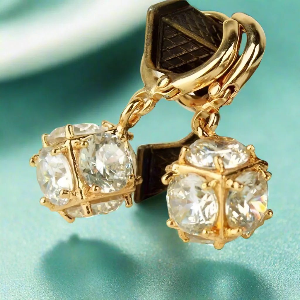 Crystal Cube Dangling Charm 14K Gold Plated Earrings for Woman Special Occasions Bridal and Prom Accessory