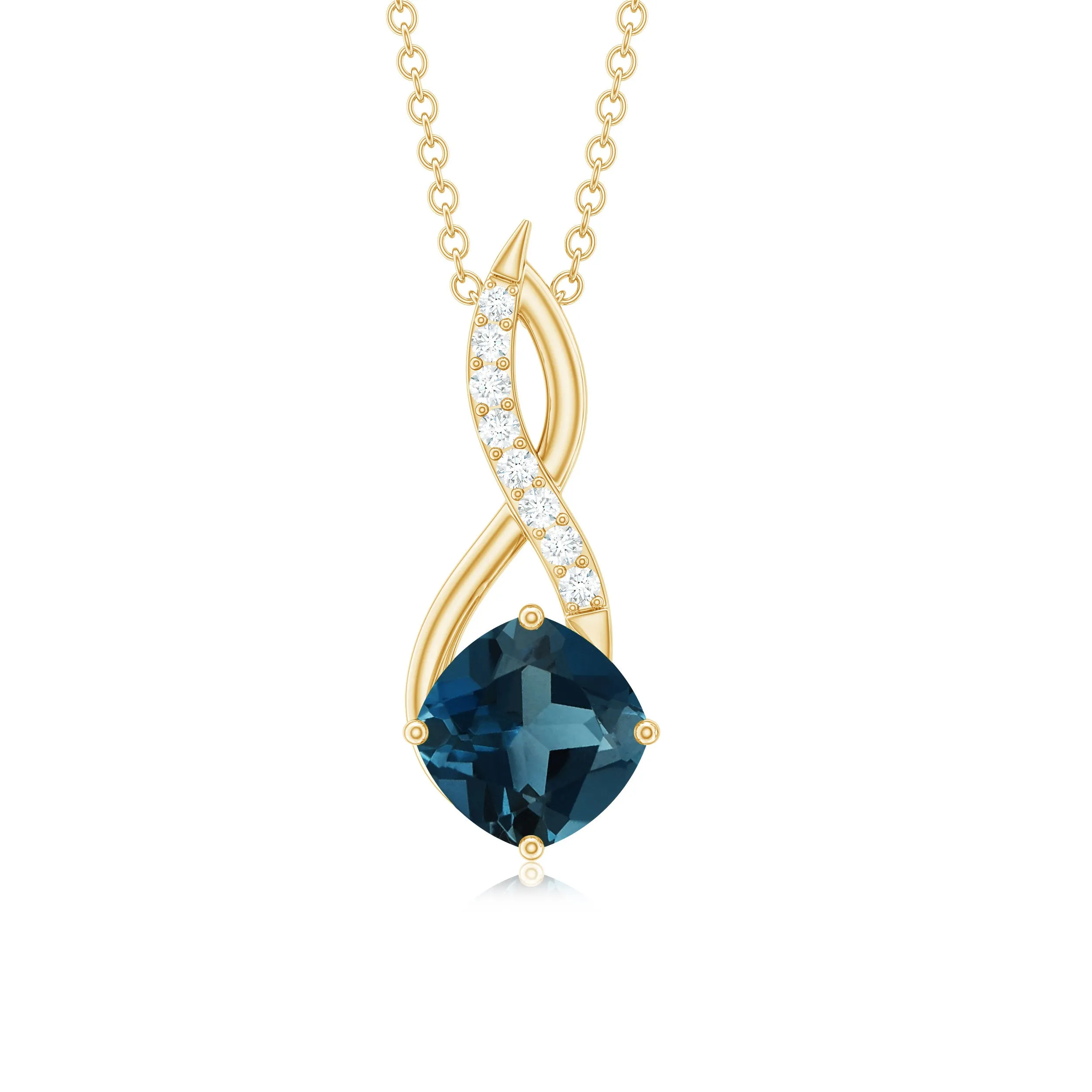 Cushion Cut London Blue Topaz Solitaire Infinity Pendant with Diamond