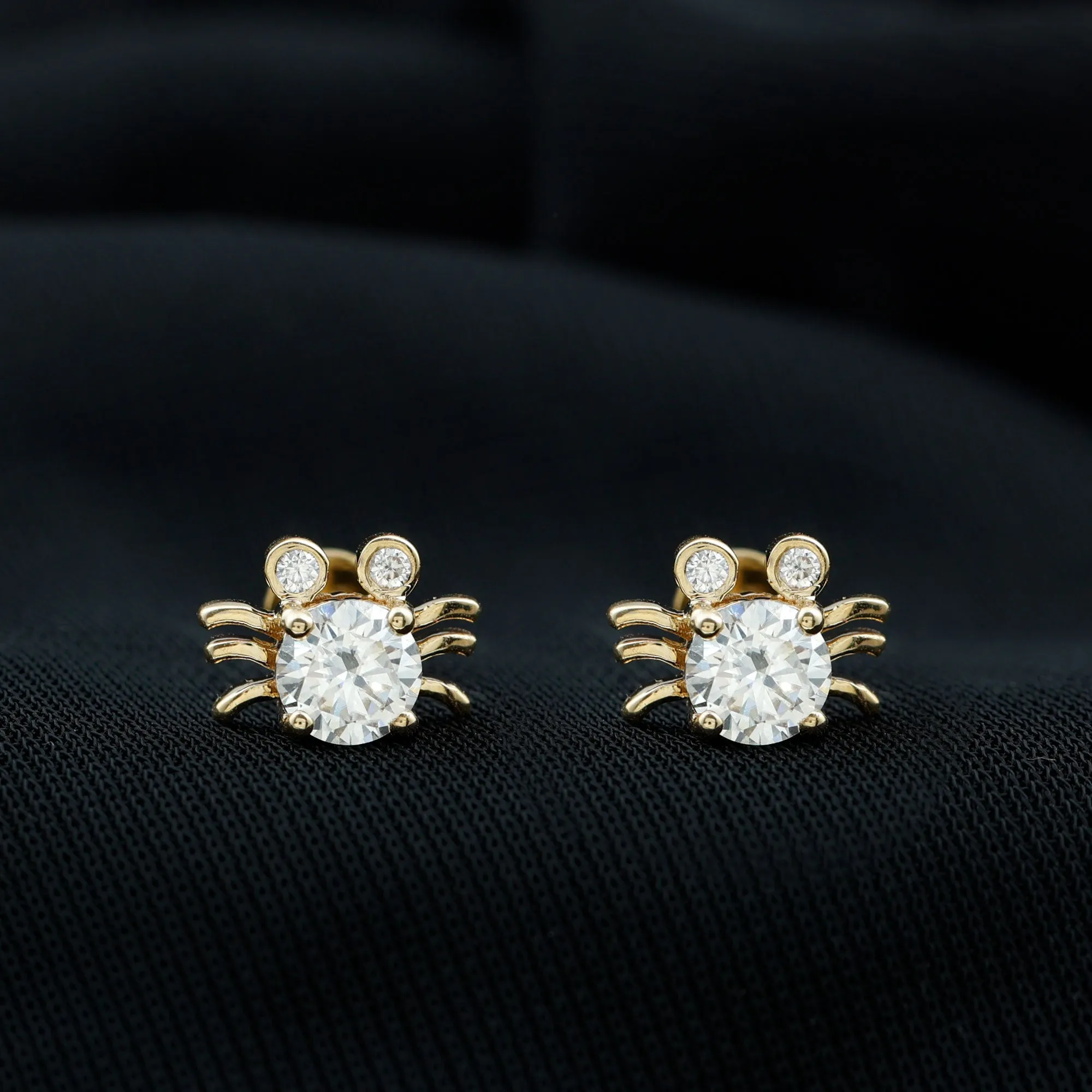 Cute Crab Stud Earrings with Moissanite