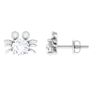 Cute Crab Stud Earrings with Moissanite