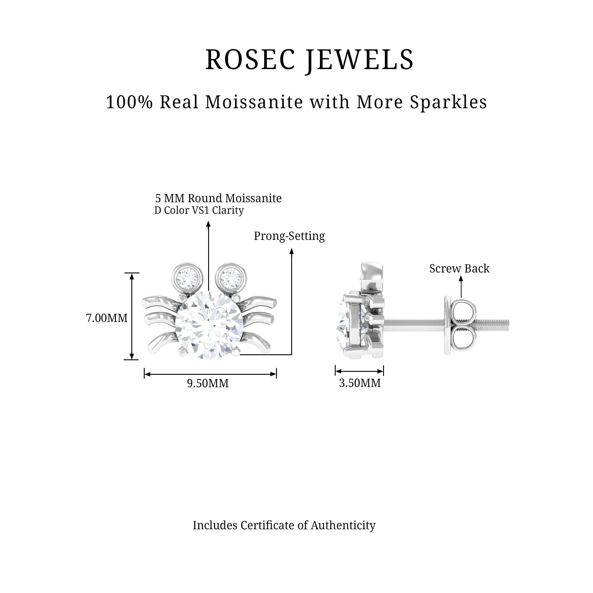 Cute Crab Stud Earrings with Moissanite