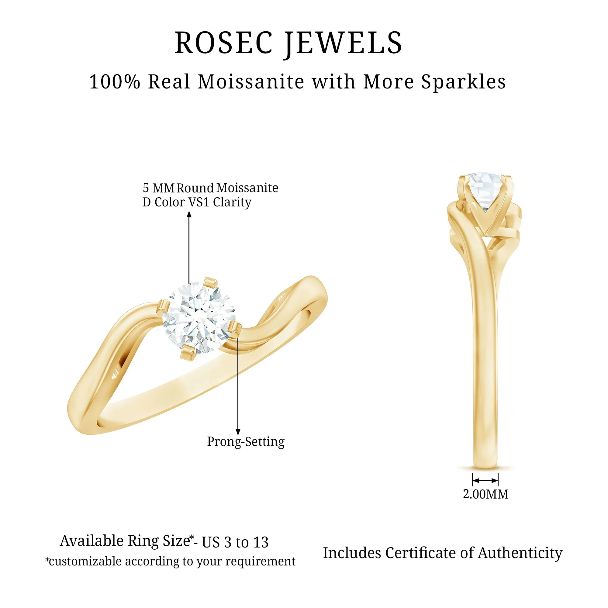 Cute Moissanite Solitaire Bypass Ring