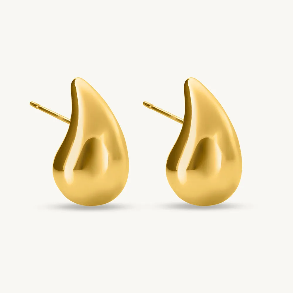 Delicate Golden Tear Drop Stud Earrings