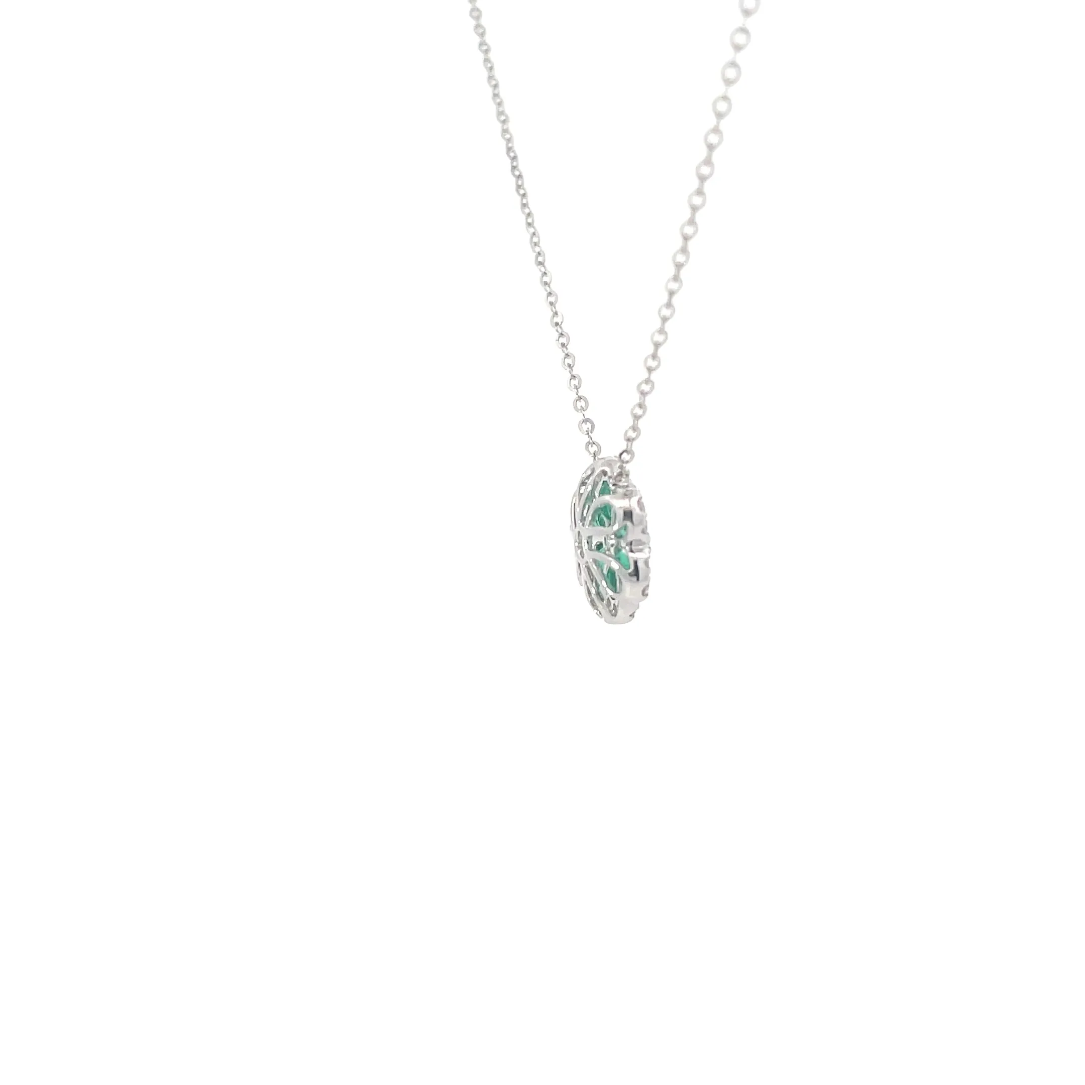 Diamond Emerald Flower Pendant Necklace