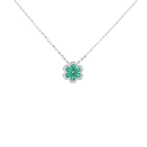 Diamond Emerald Flower Pendant Necklace