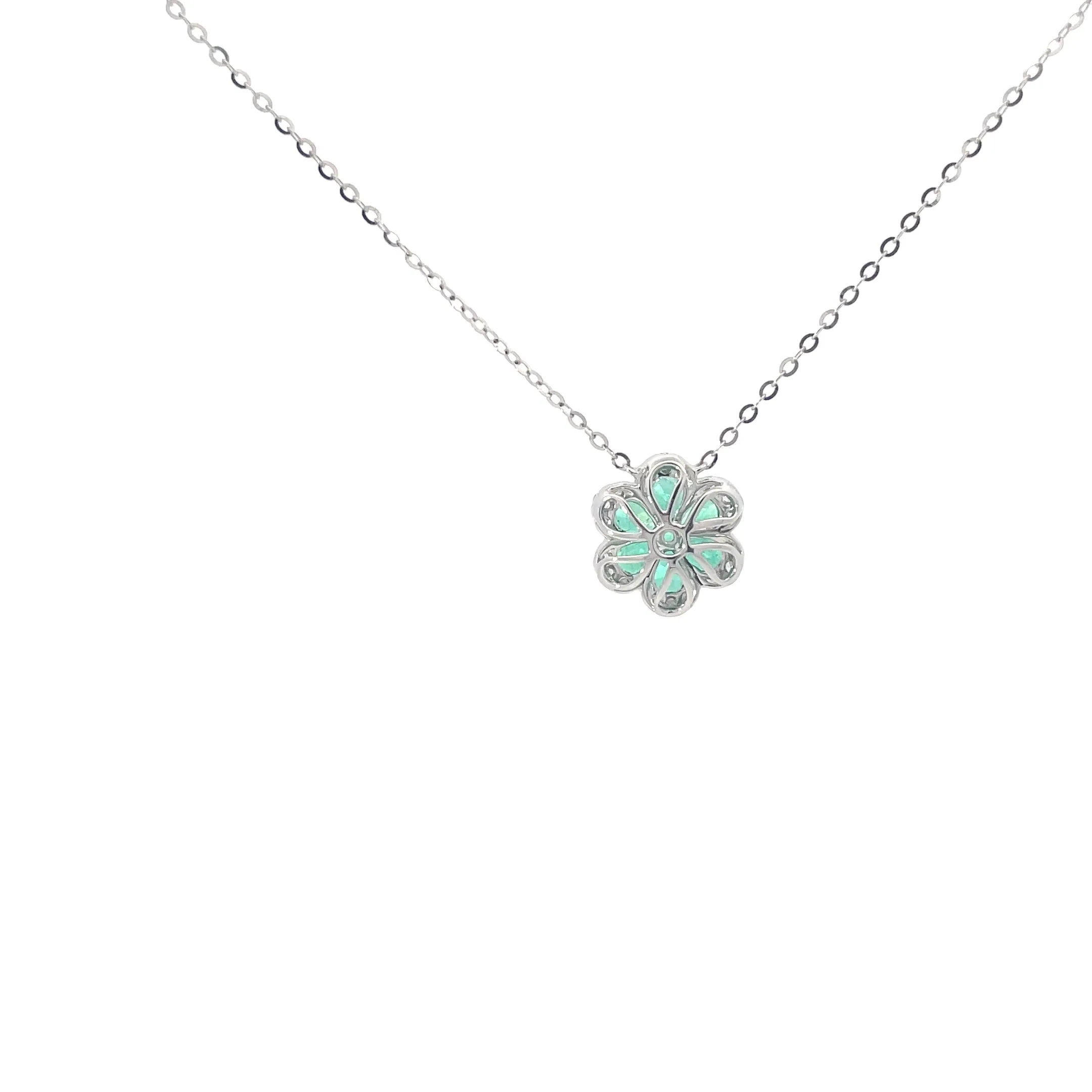 Diamond Emerald Flower Pendant Necklace