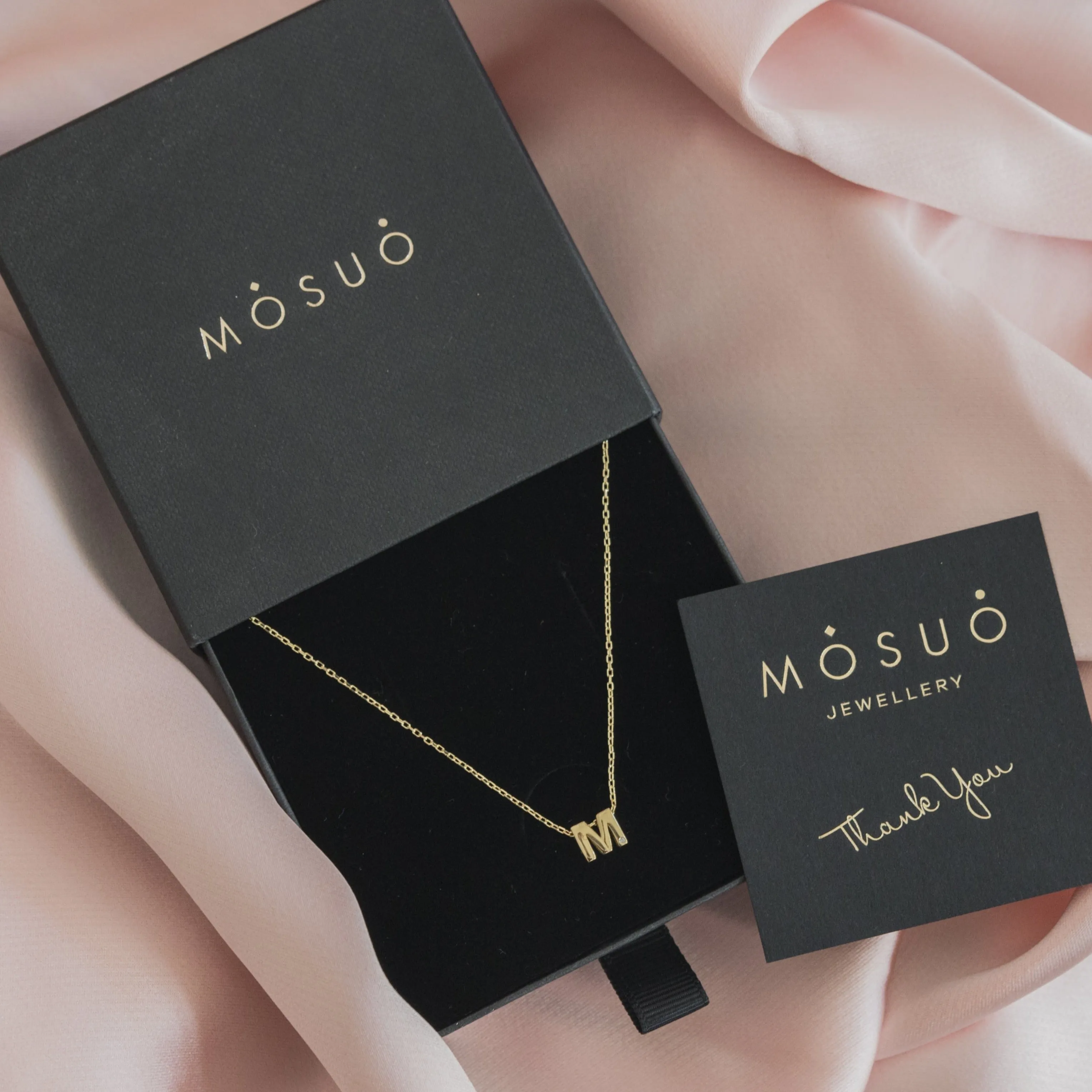 Diamond Letter Necklace "M" - 18 karat gold vermeil on sterling silver, diamond 0.01 carat