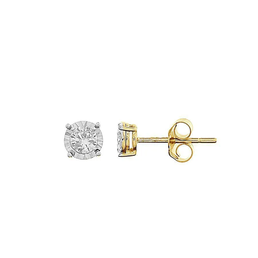 Diamond Stud Round Earrings 10k Yellow Gold Screw back 0.33cttw