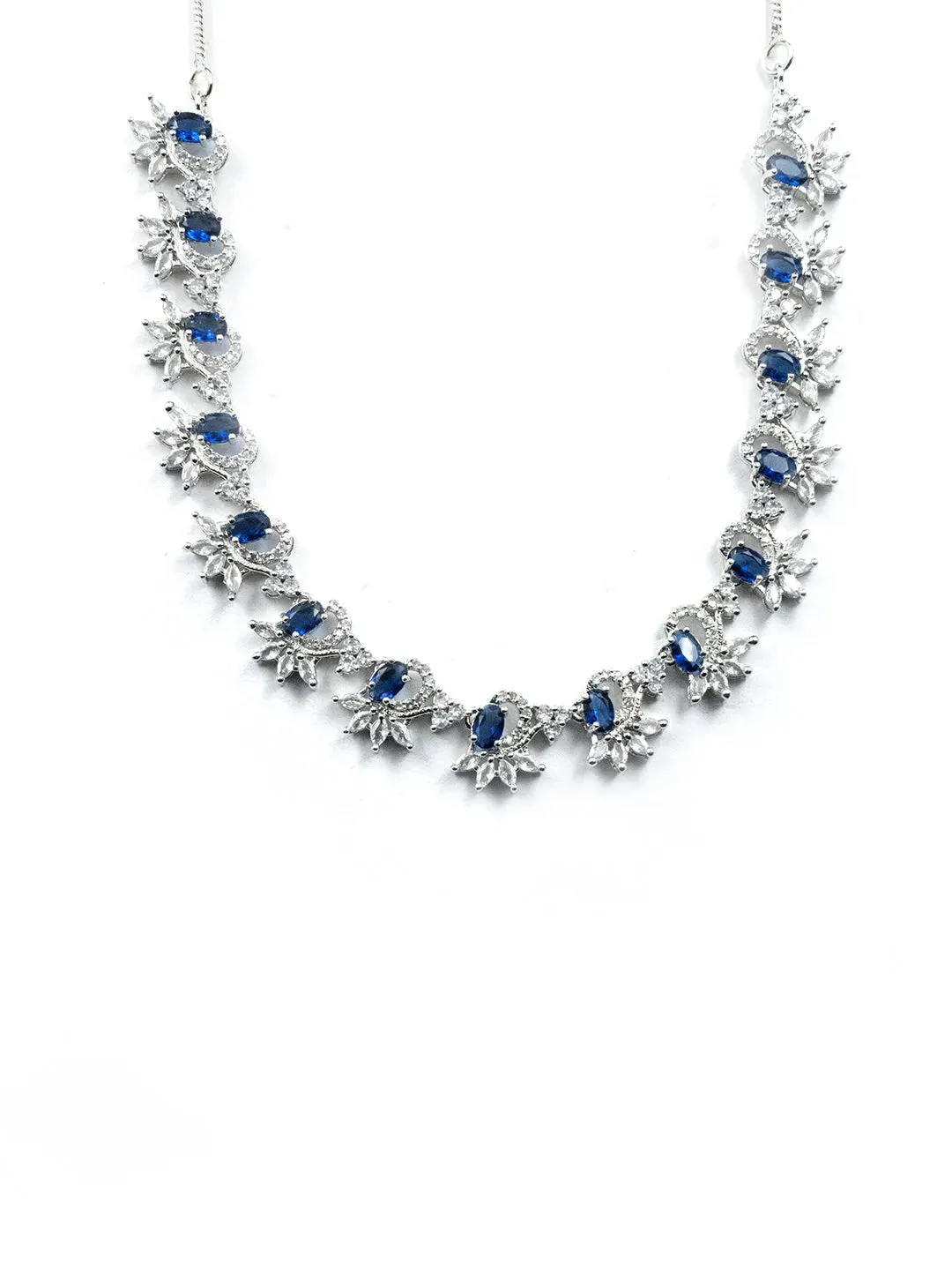 Elegant Blue American Diamond Sleek Necklace Set