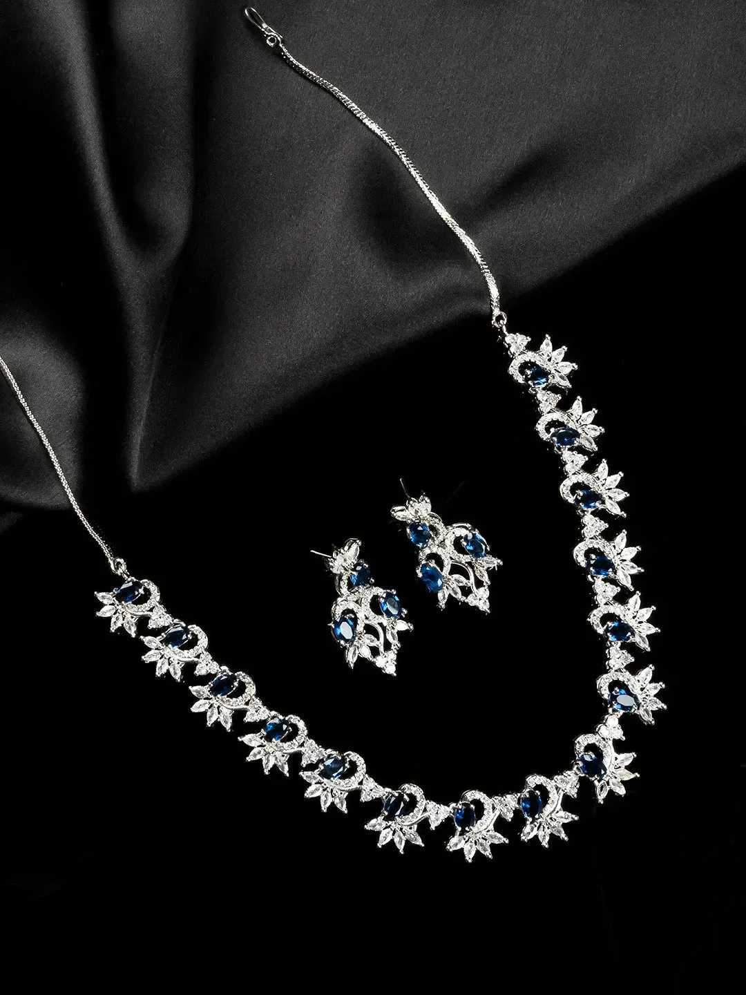 Elegant Blue American Diamond Sleek Necklace Set