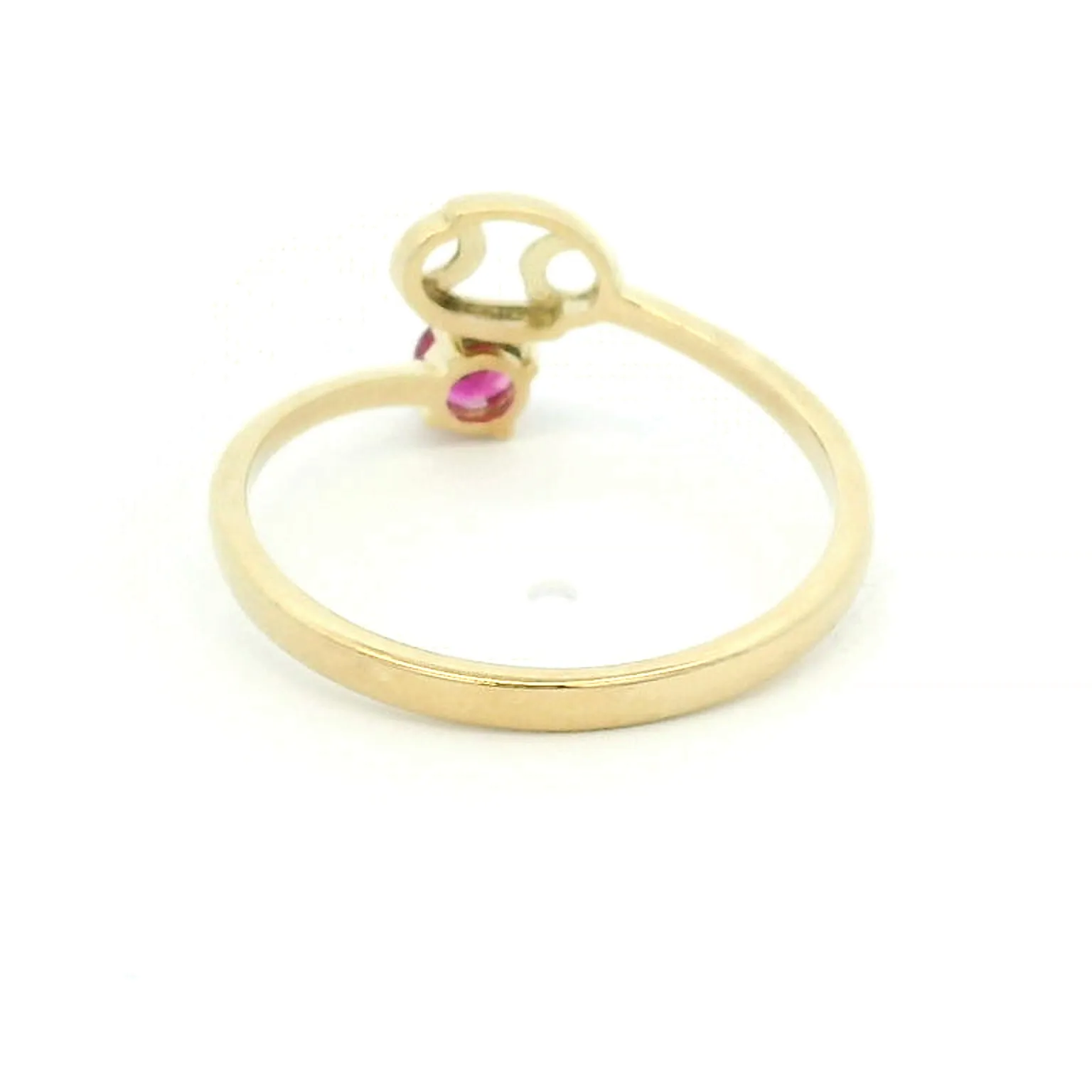 Elegant Yellow Gold Cancer Ring with Created Ruby