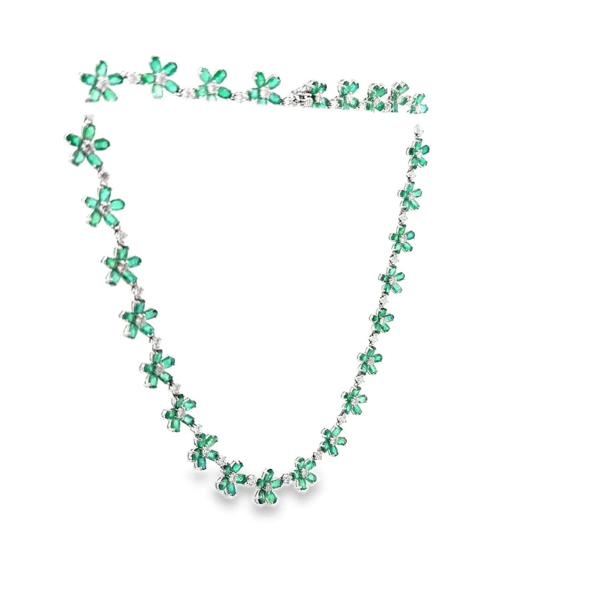 Emerald & Diamond 18k White Gold Flower Necklace