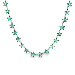 Emerald & Diamond 18k White Gold Flower Necklace