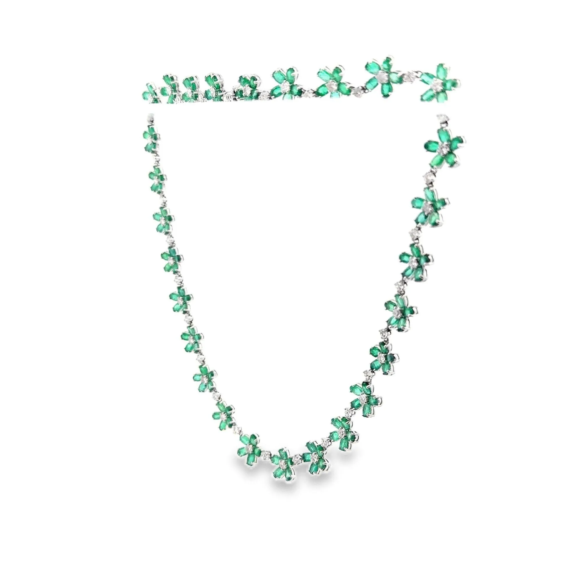 Emerald & Diamond 18k White Gold Flower Necklace