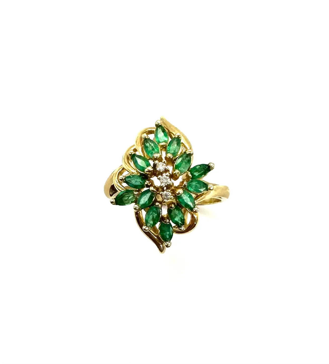 Emerald & Diamond Accent Bouquet Cluster Ring