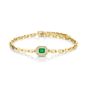 EMERALD & DIAMOND HALO MINI DECO LINK NECKLACE