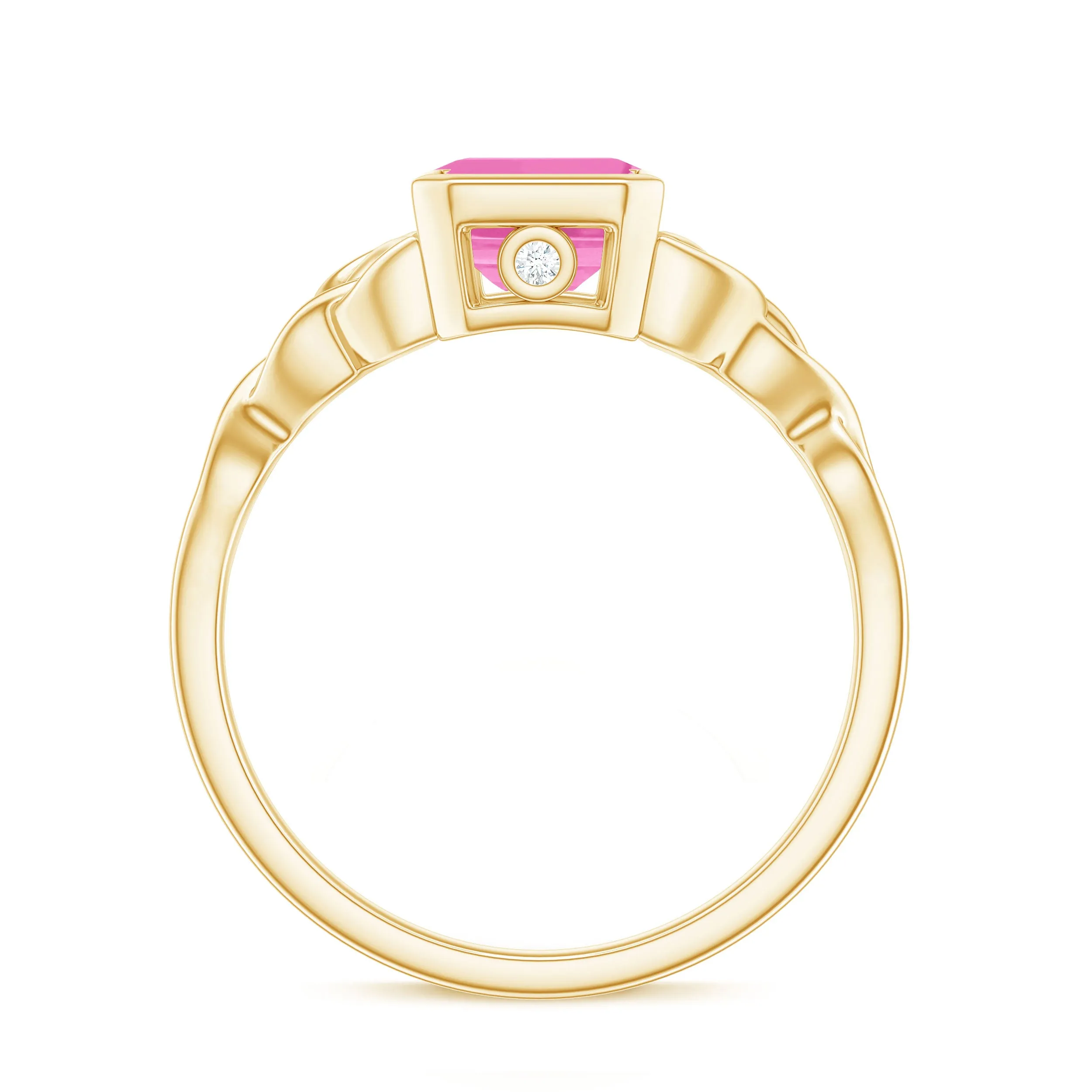 Emerald Cut Created Pink Sapphire Celtic Engagement Ring