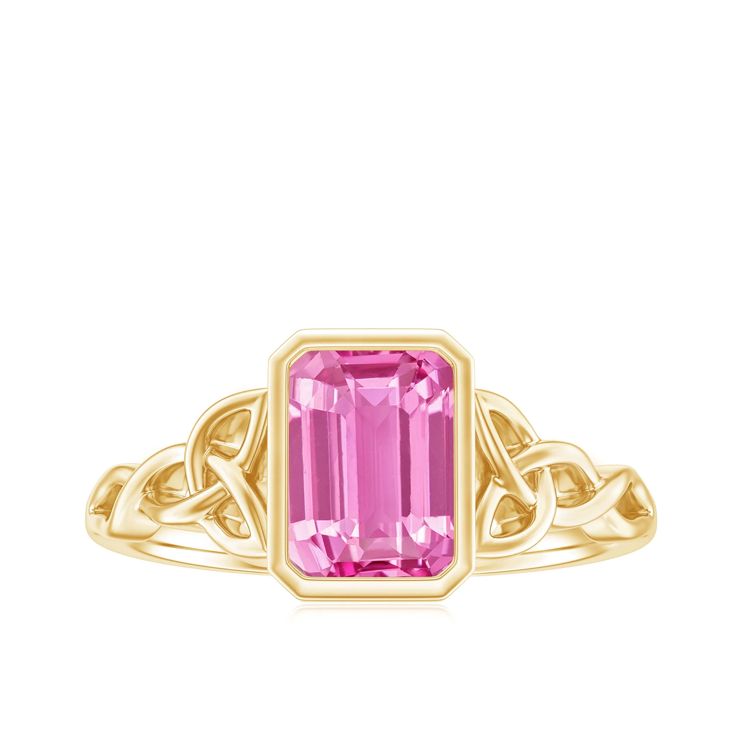 Emerald Cut Created Pink Sapphire Celtic Engagement Ring