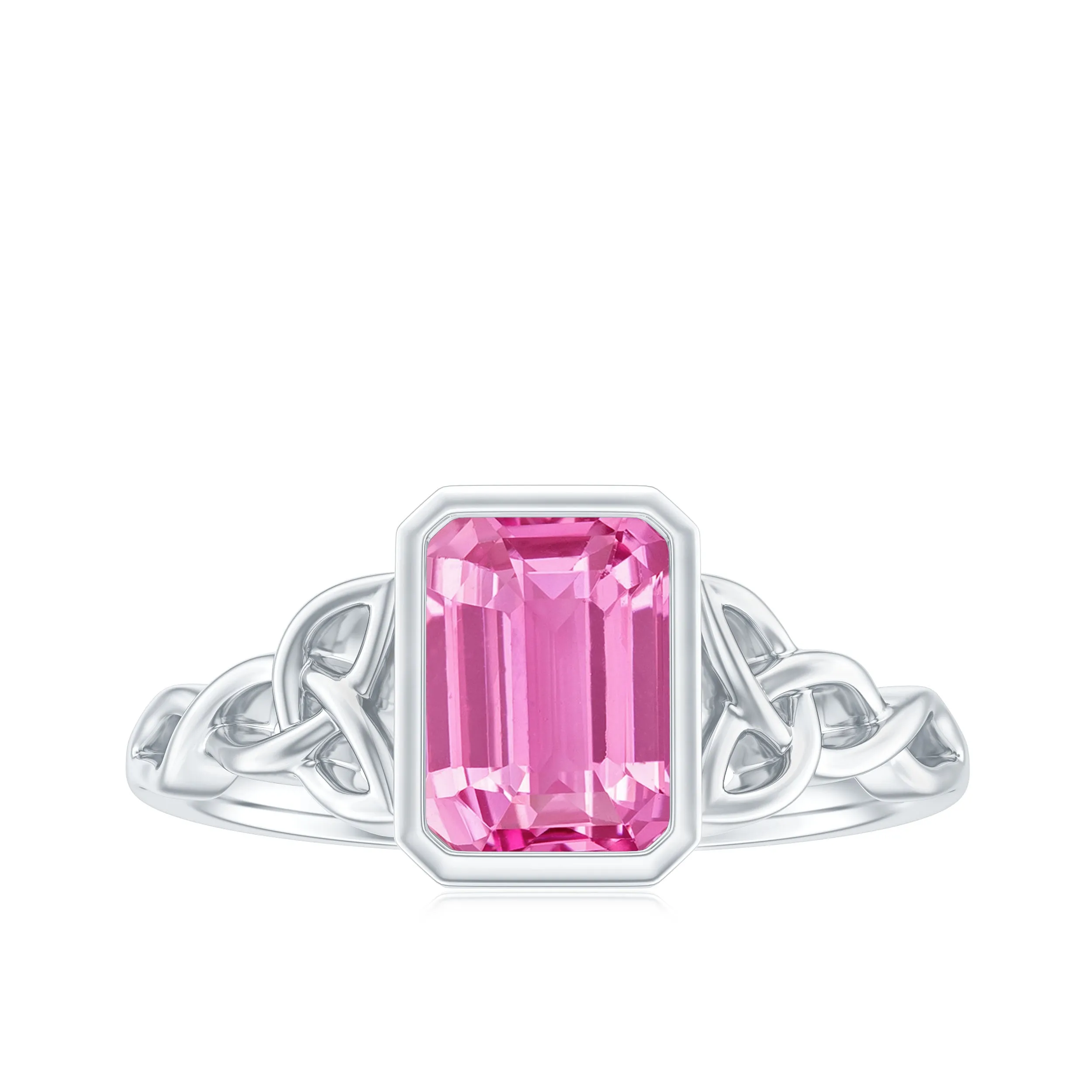 Emerald Cut Created Pink Sapphire Celtic Engagement Ring