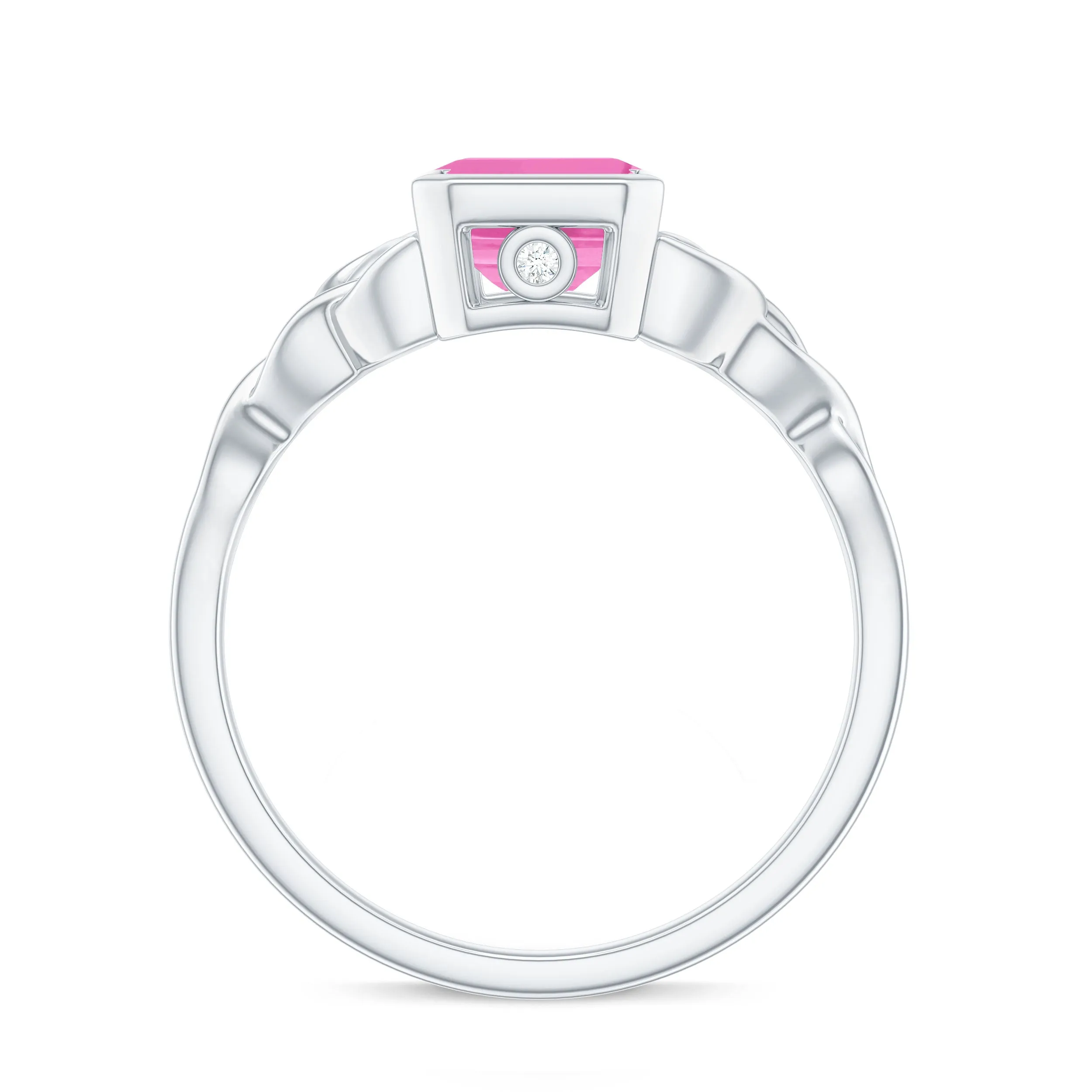 Emerald Cut Created Pink Sapphire Celtic Engagement Ring