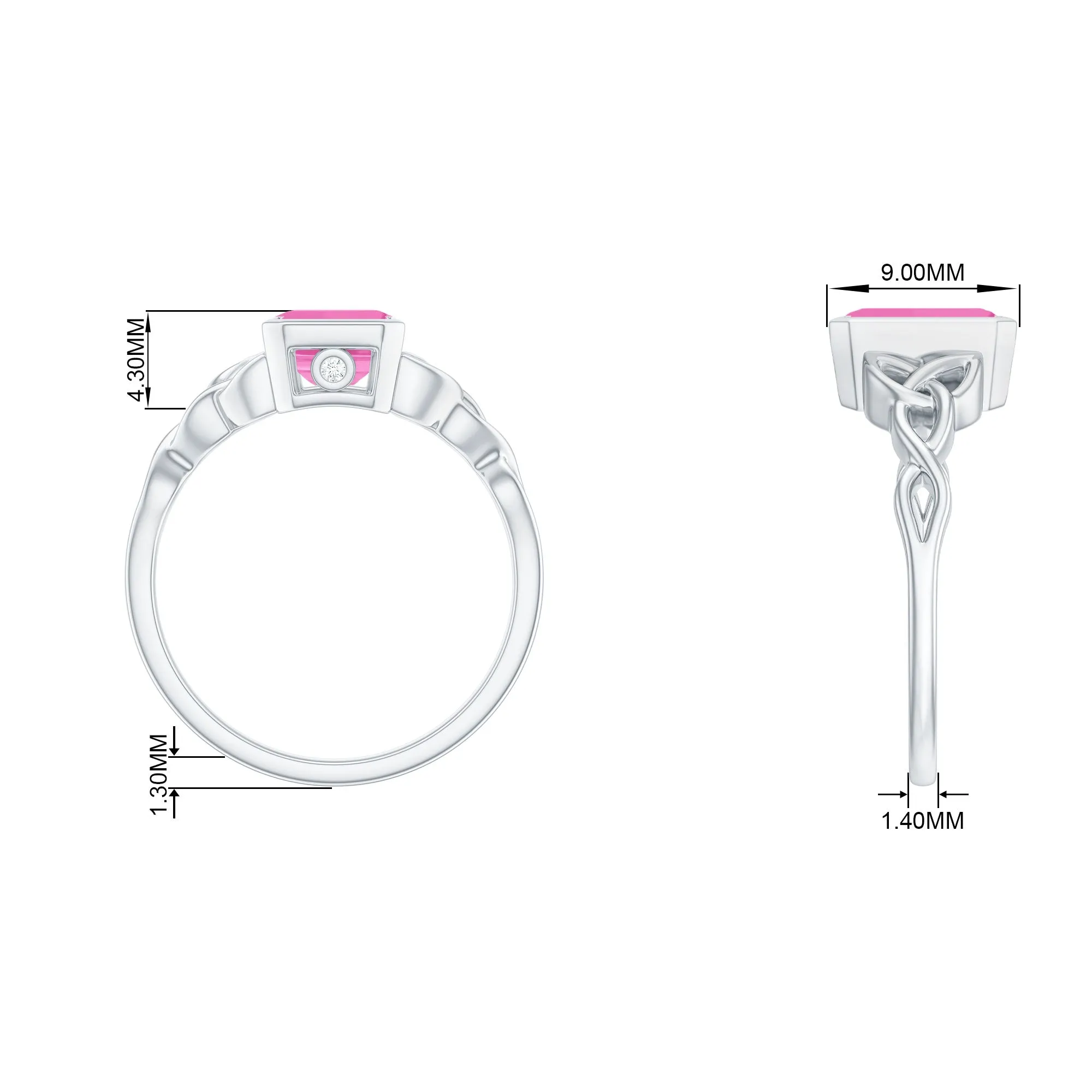 Emerald Cut Created Pink Sapphire Celtic Engagement Ring