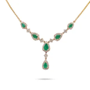 Emerald Diamond Yellow Gold Lariat Necklace