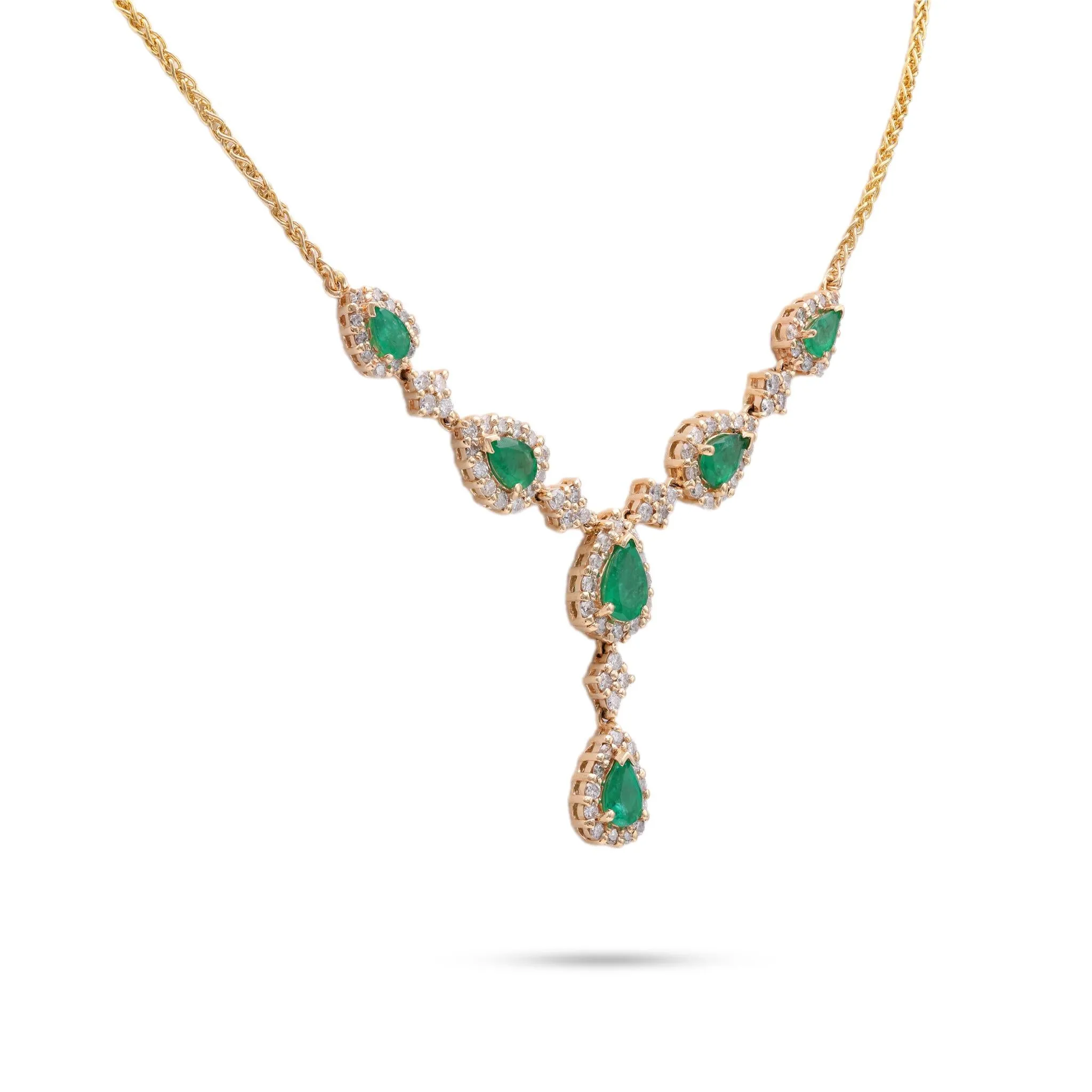 Emerald Diamond Yellow Gold Lariat Necklace