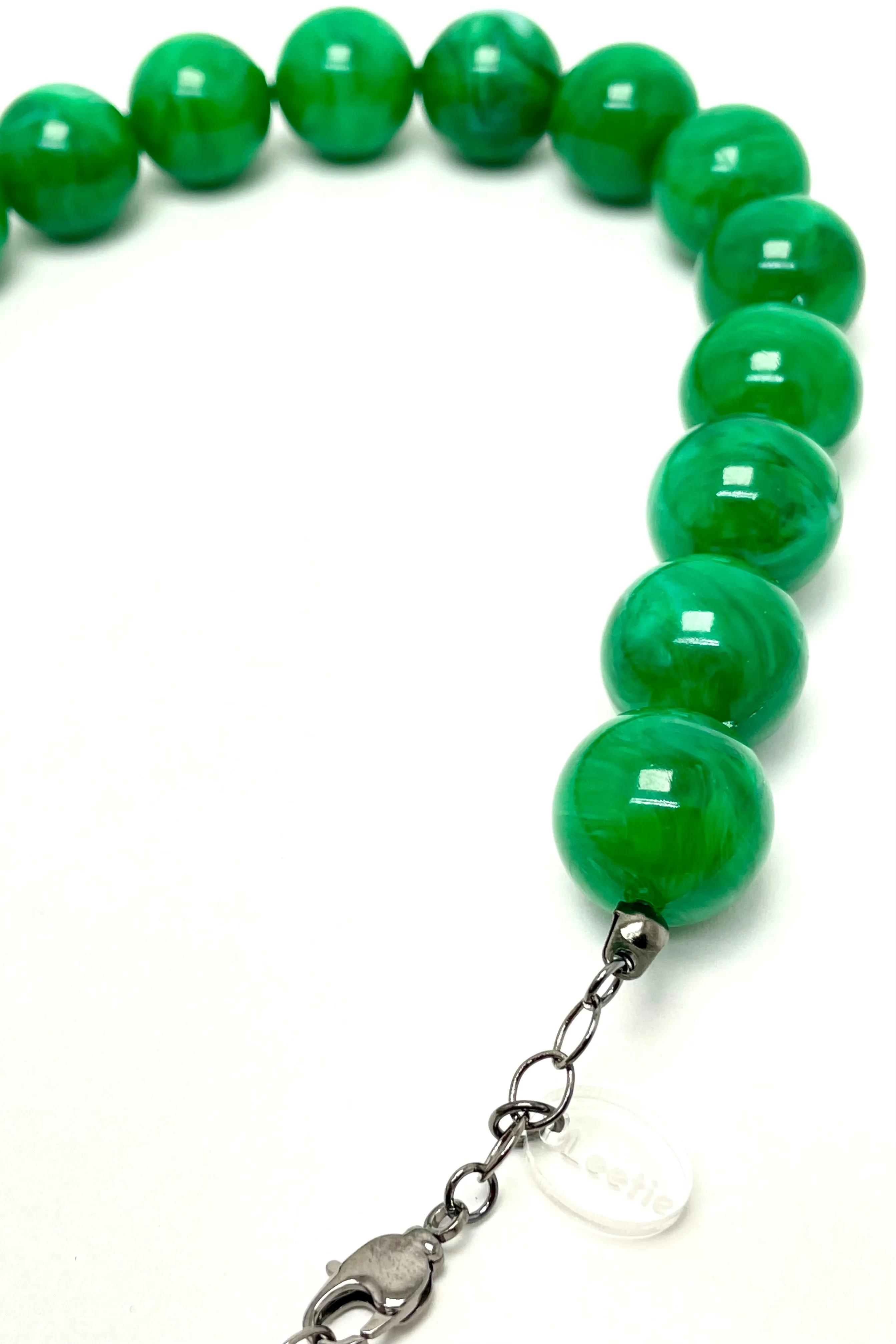 Emerald Green Marbled Lucite Bead Marco Necklace