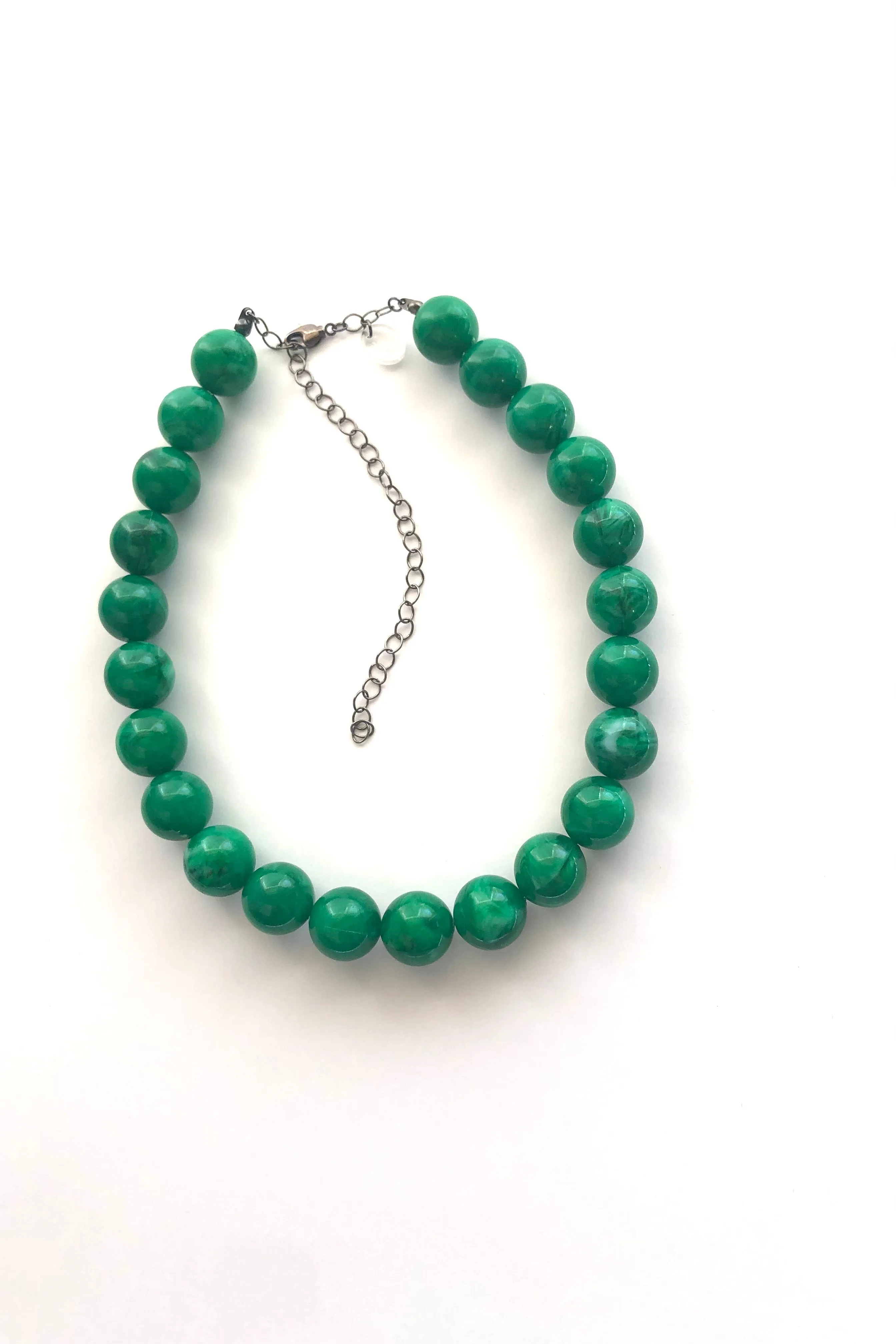 Emerald Green Marbled Lucite Bead Marco Necklace