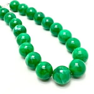 Emerald Green Marbled Lucite Bead Marco Necklace