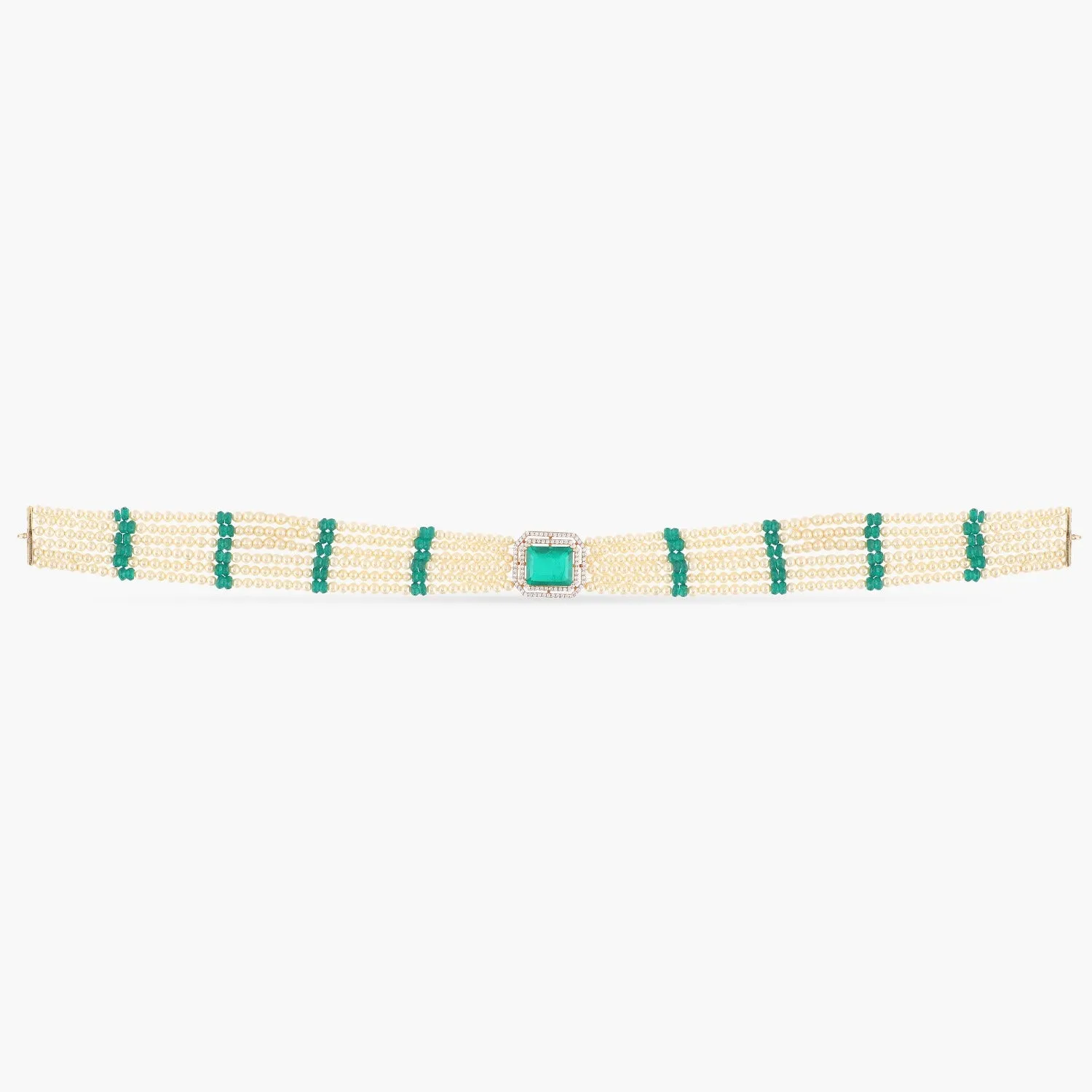 Emerald Pearl Silver Choker