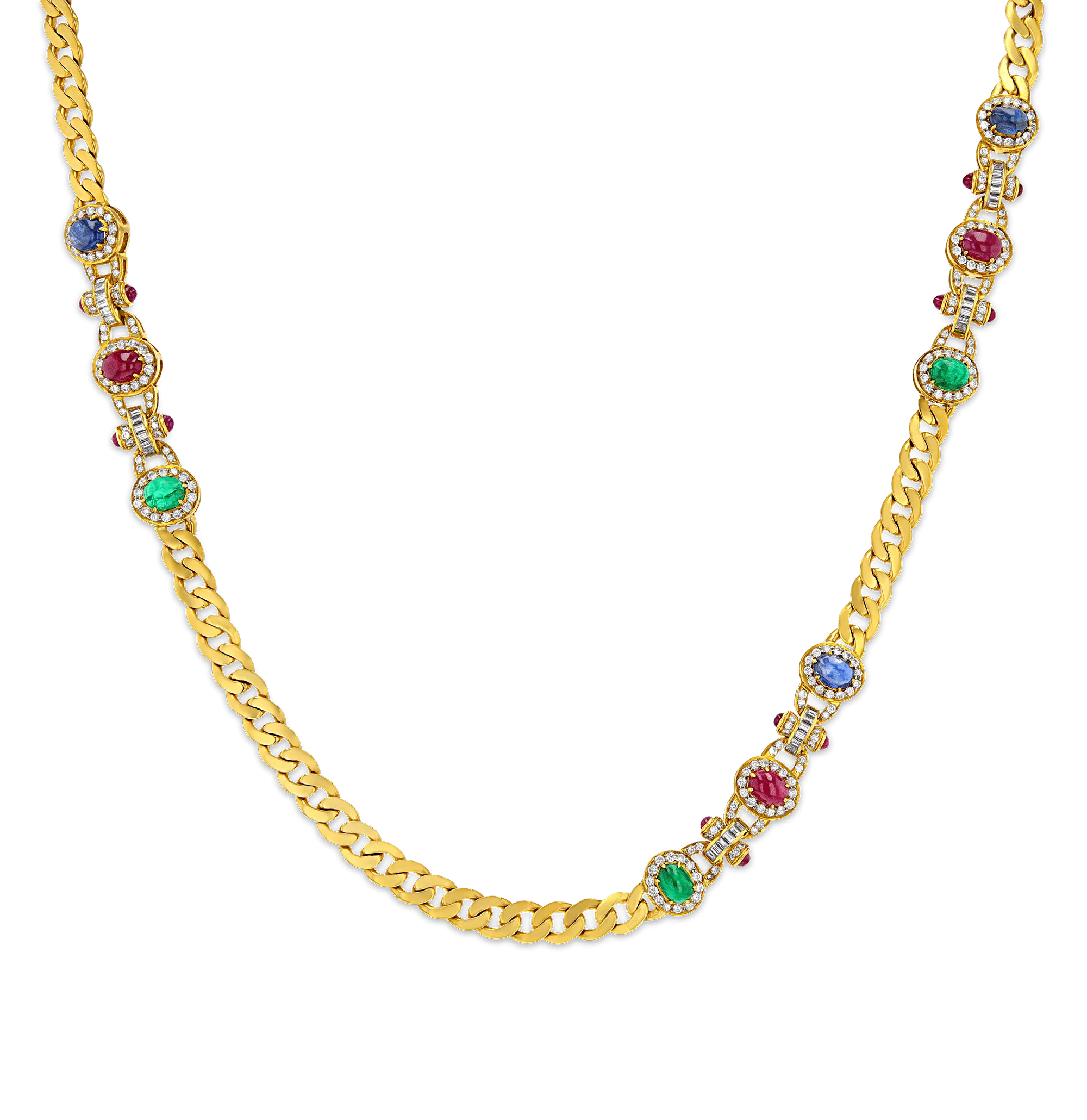 Emerald, Ruby, Sapphire and Diamond Necklace