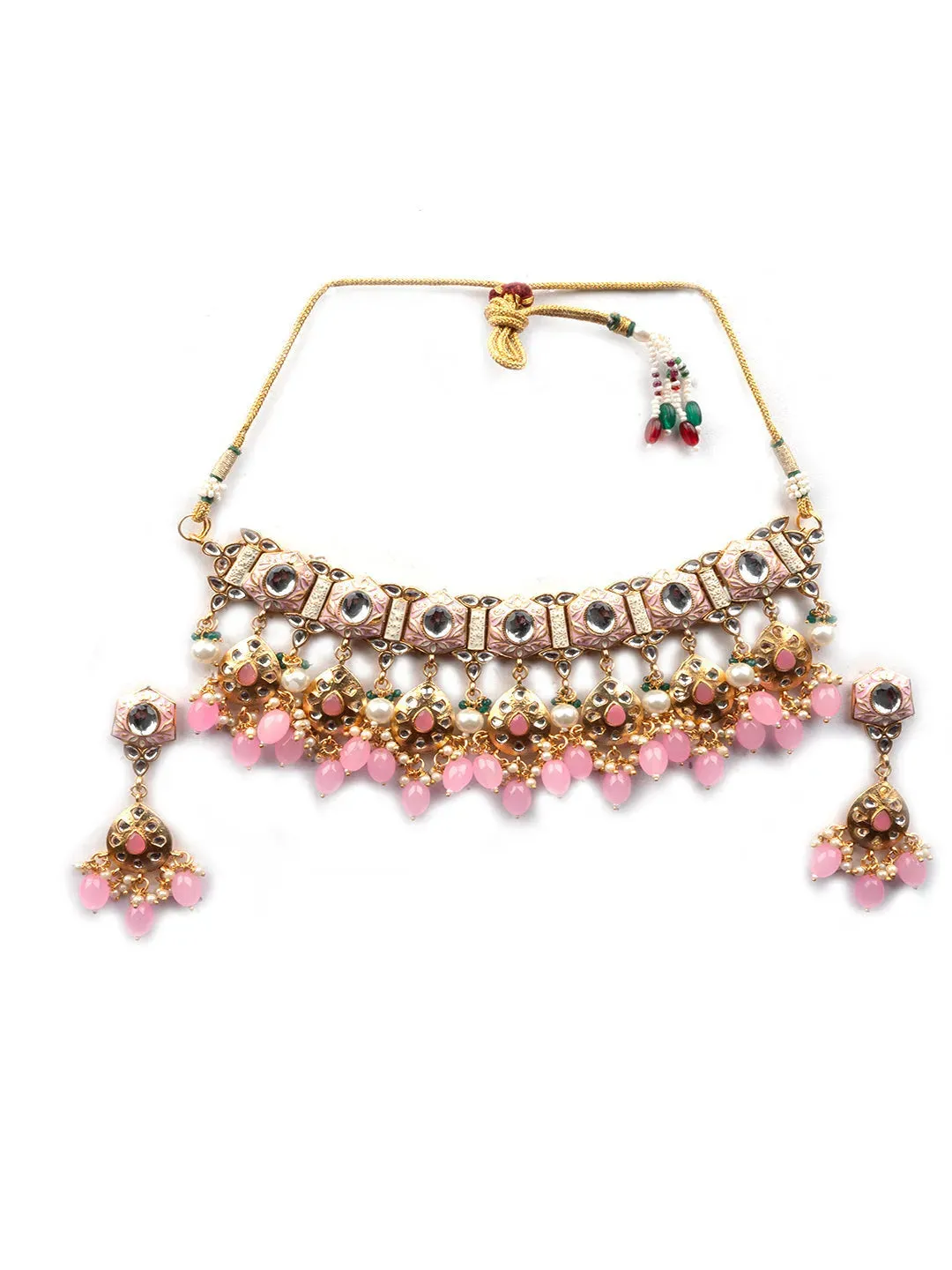 Enamel Coated Blush Pearls Beaded Kundan Choker Set