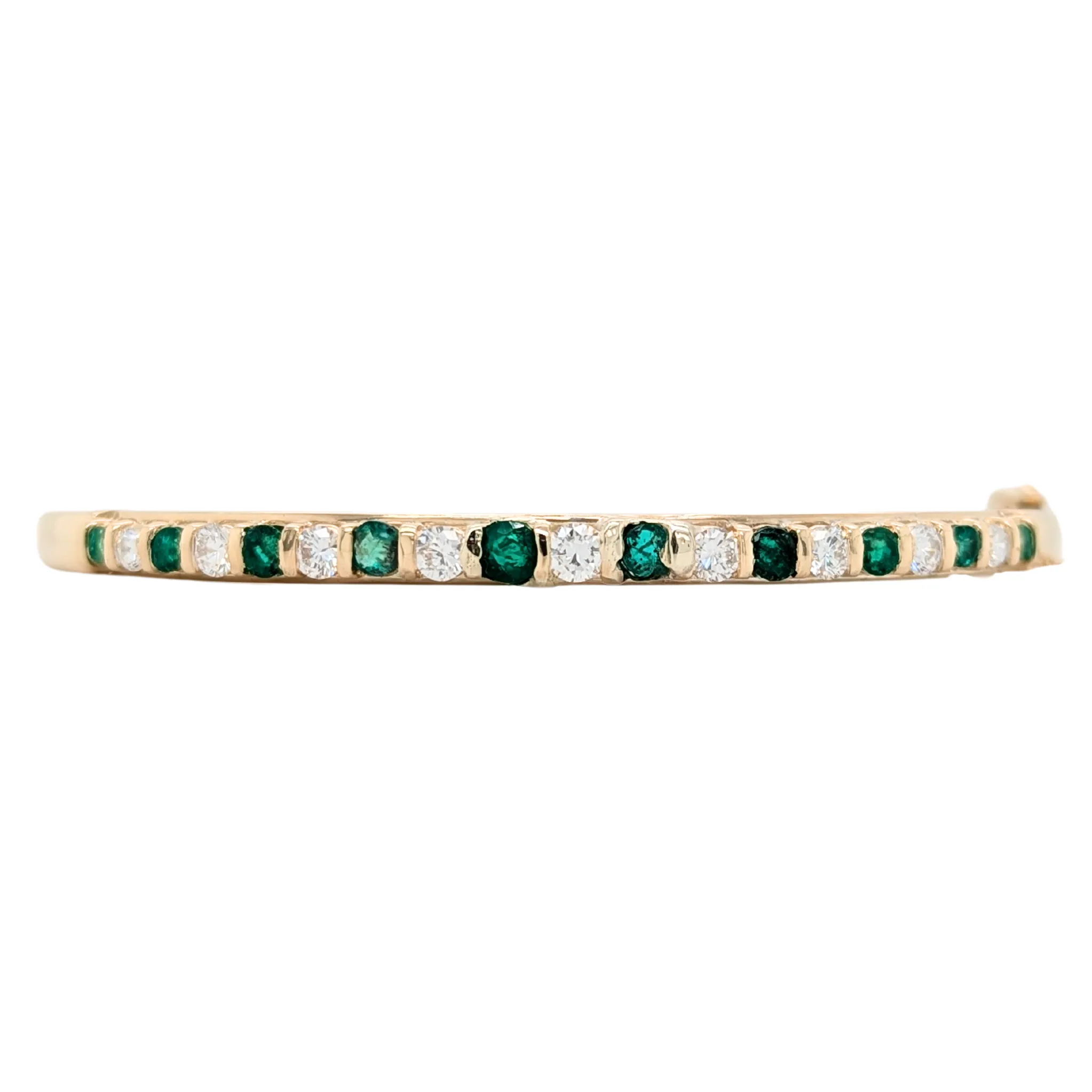 Estate: 14K Gold Emerald and Diamond Hinged Bangle