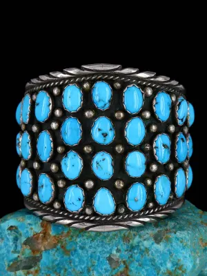 Estate Native American Sterling Silver Turquoise Cluster Cuff Bracelet