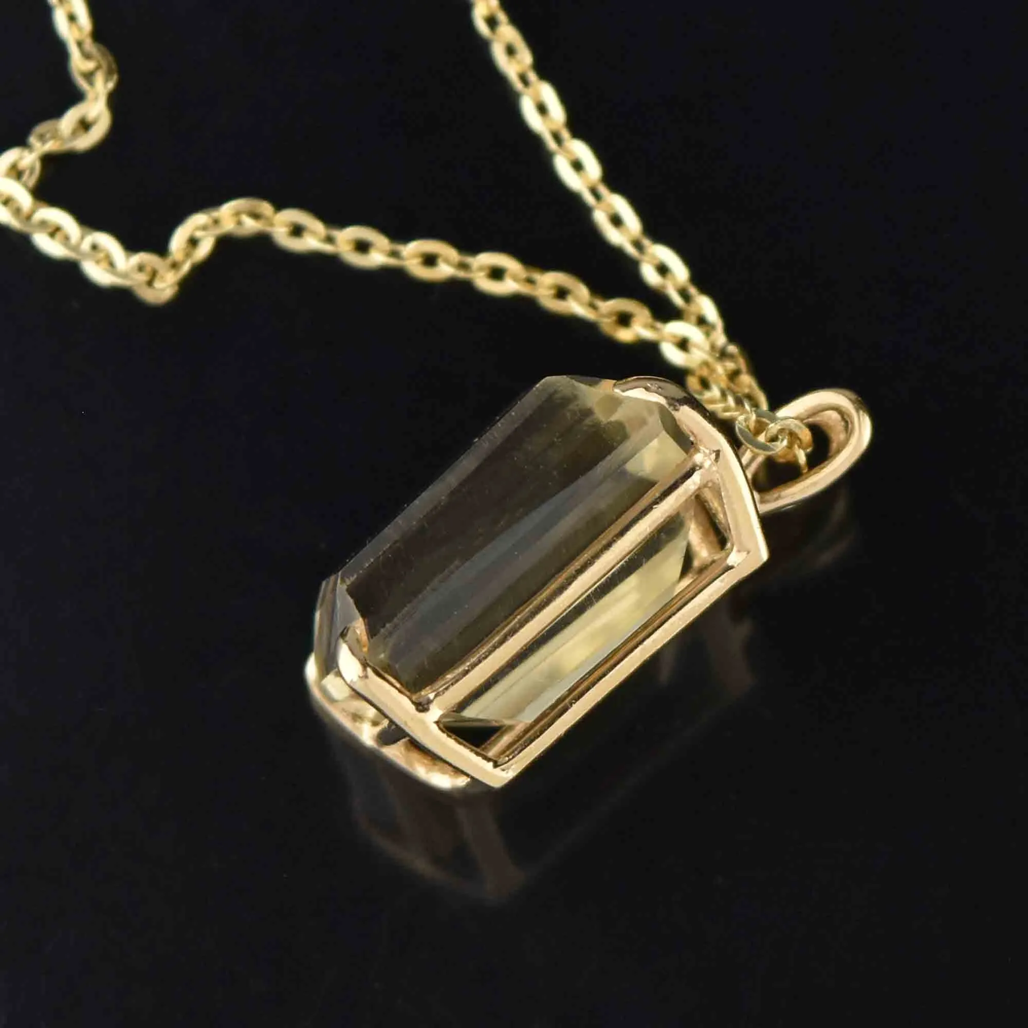 Exquisite 18.5 CTW Natural Citrine Pendant, 14K Gold Step Cut