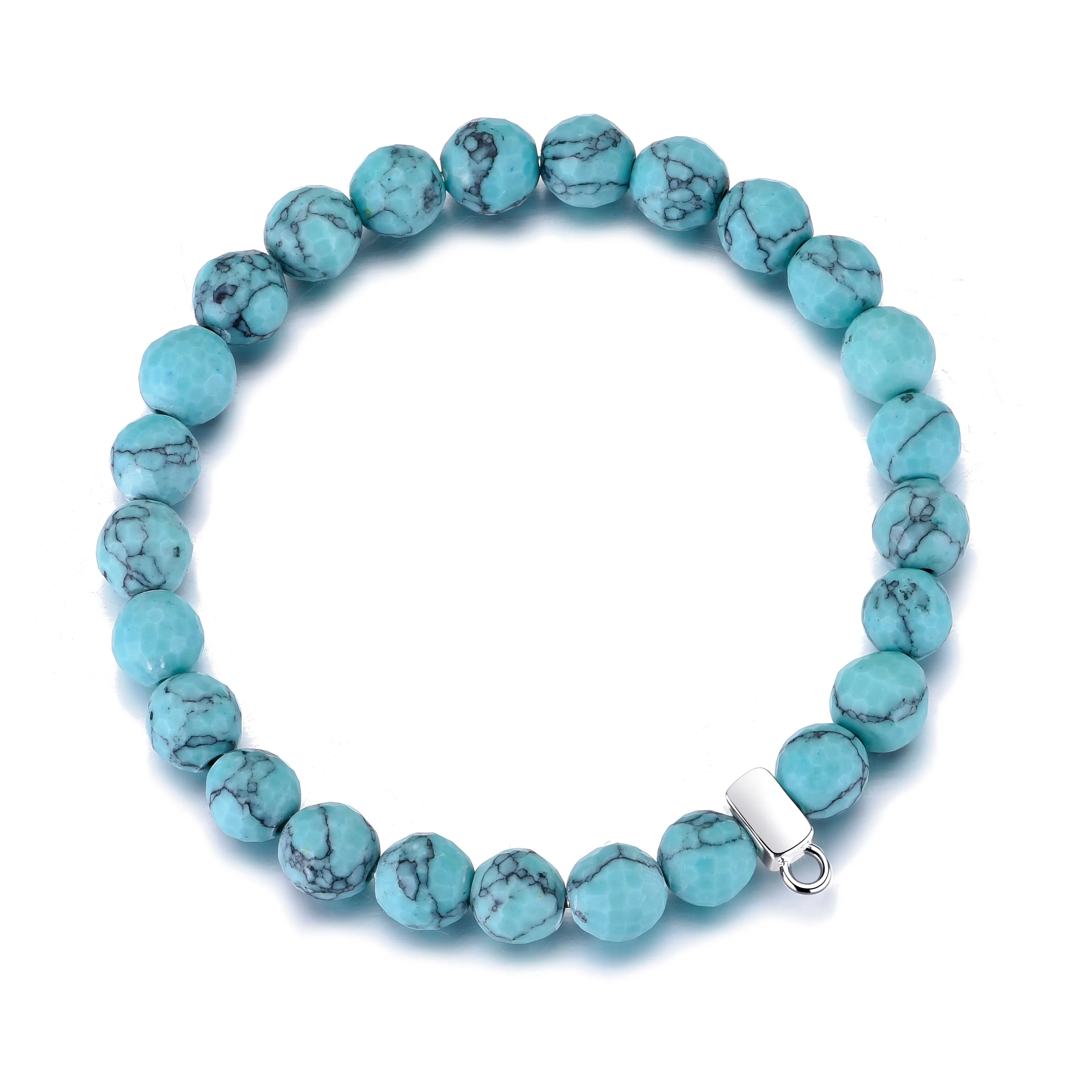 Faceted Synthetic Turquoise Gemstone Stretch Bracelet with Charm Created with Zircondia® Crystals