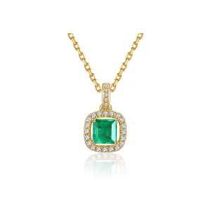 FANCIME "Liza" Vivid Green Emerald 14K Solid Real Yellow Gold Necklace