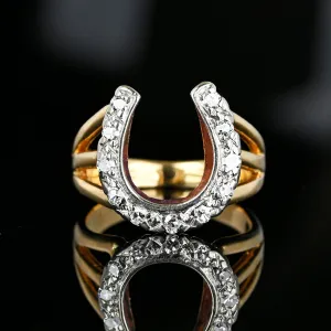 Fine Vintage 14K Gold Diamond Horseshoe Ring