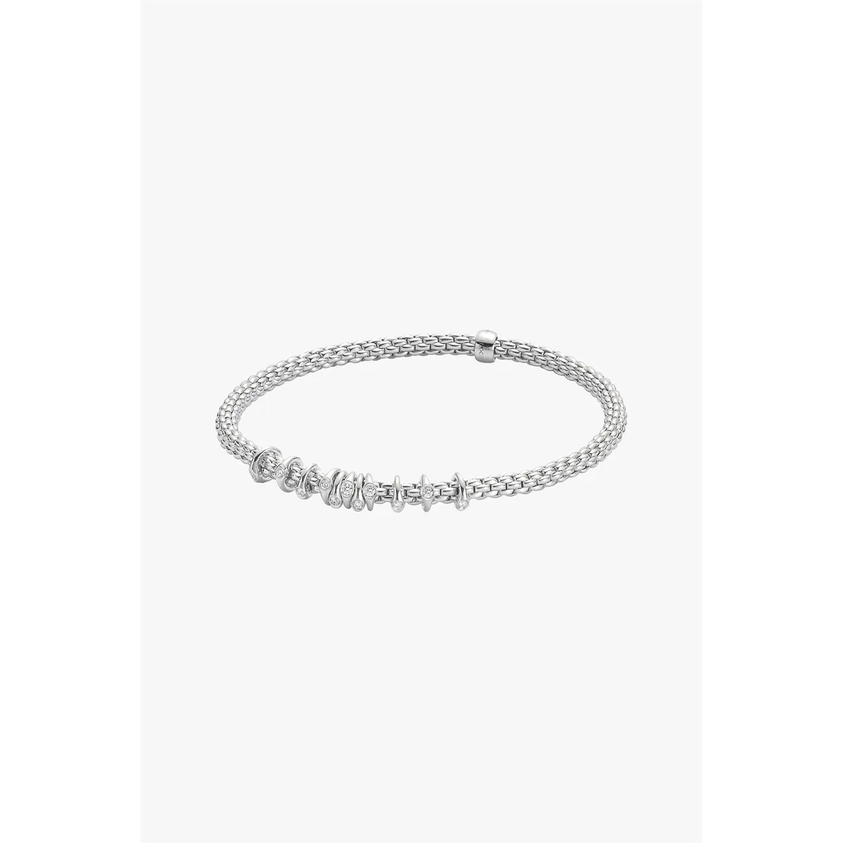 Fope 18K White Gold Prima Collection Flex'It Diamond Bracelet, Small Size