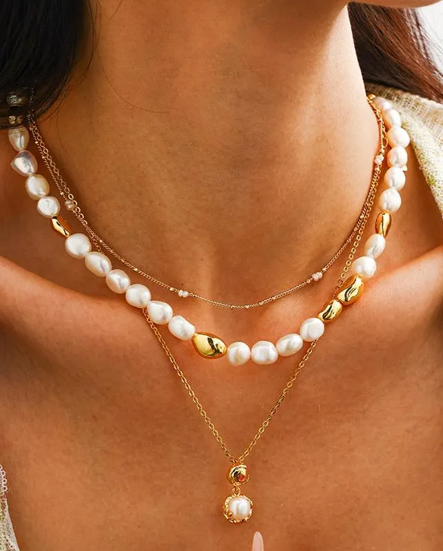 Freshwater Pearl Gold Bean Necklace