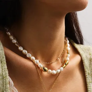 Freshwater Pearl Gold Bean Necklace