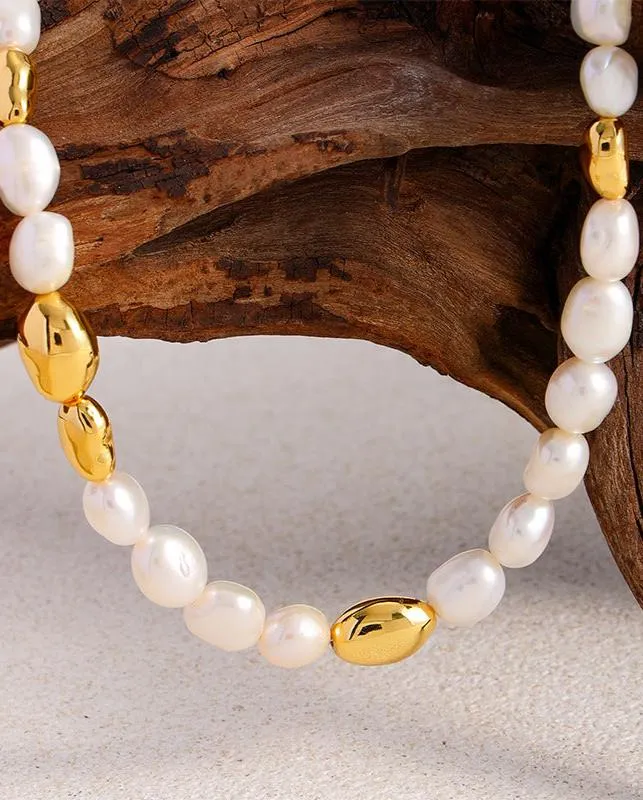 Freshwater Pearl Gold Bean Necklace